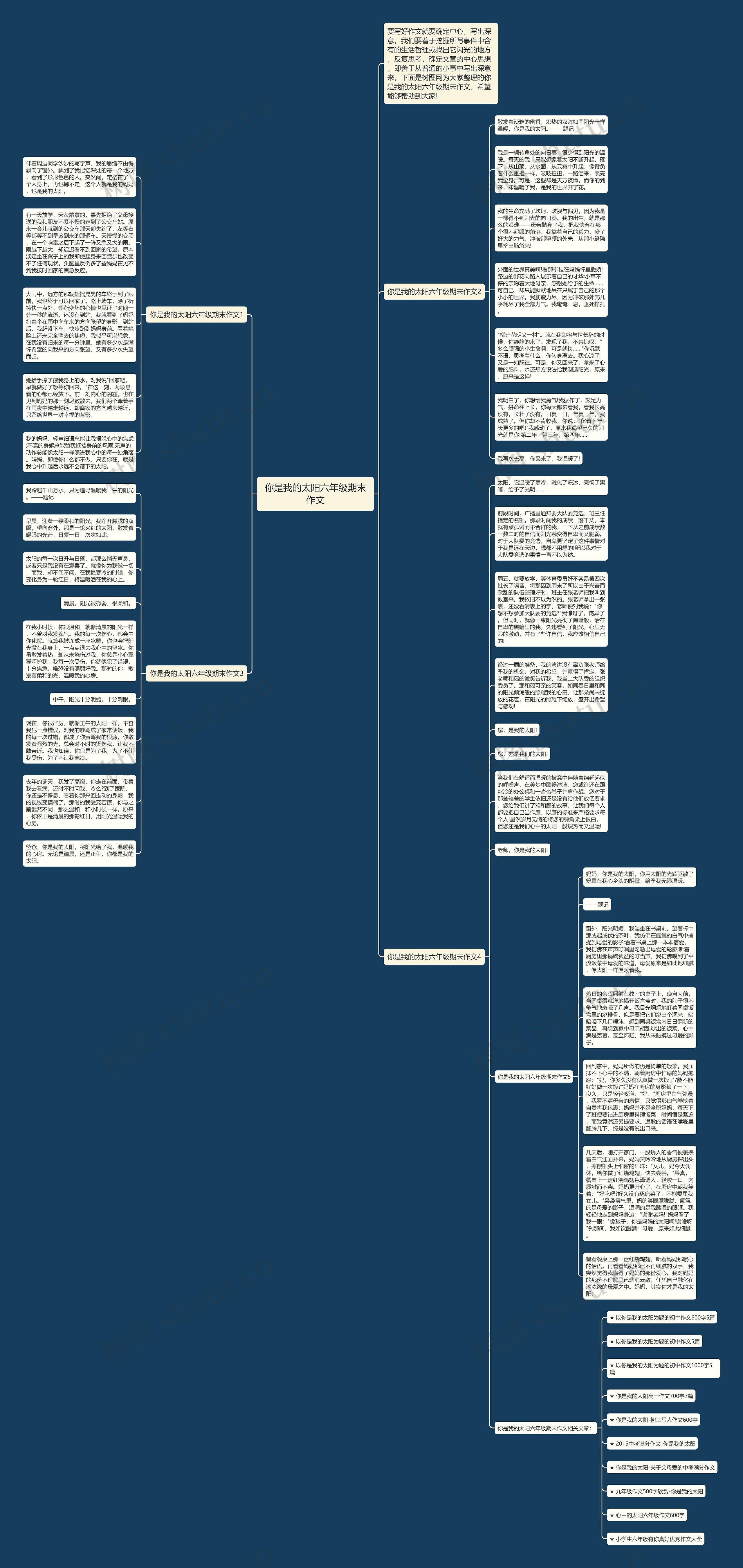 你是我的太阳六年级期末作文思维导图