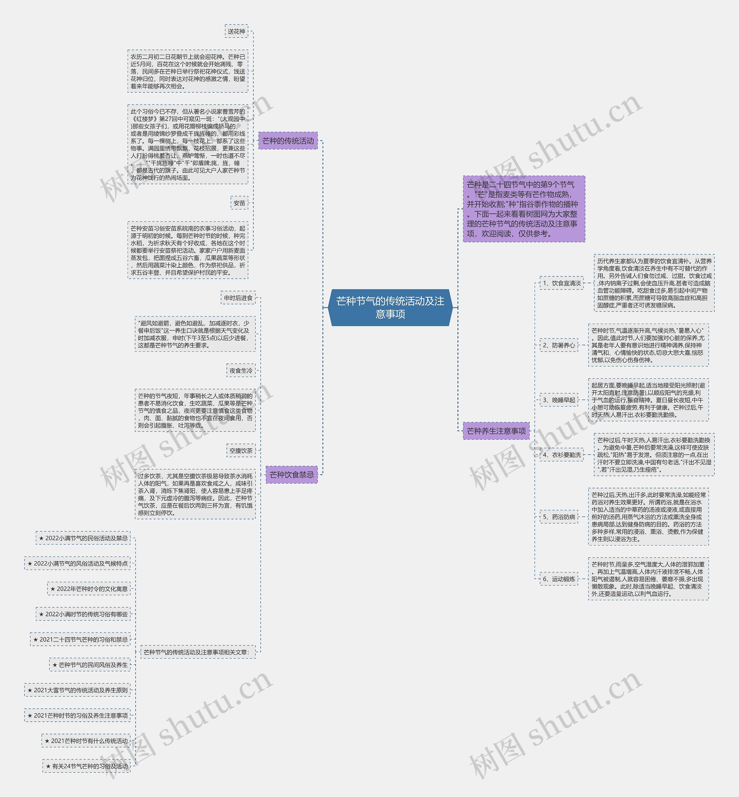 芒种节气的传统活动及注意事项思维导图