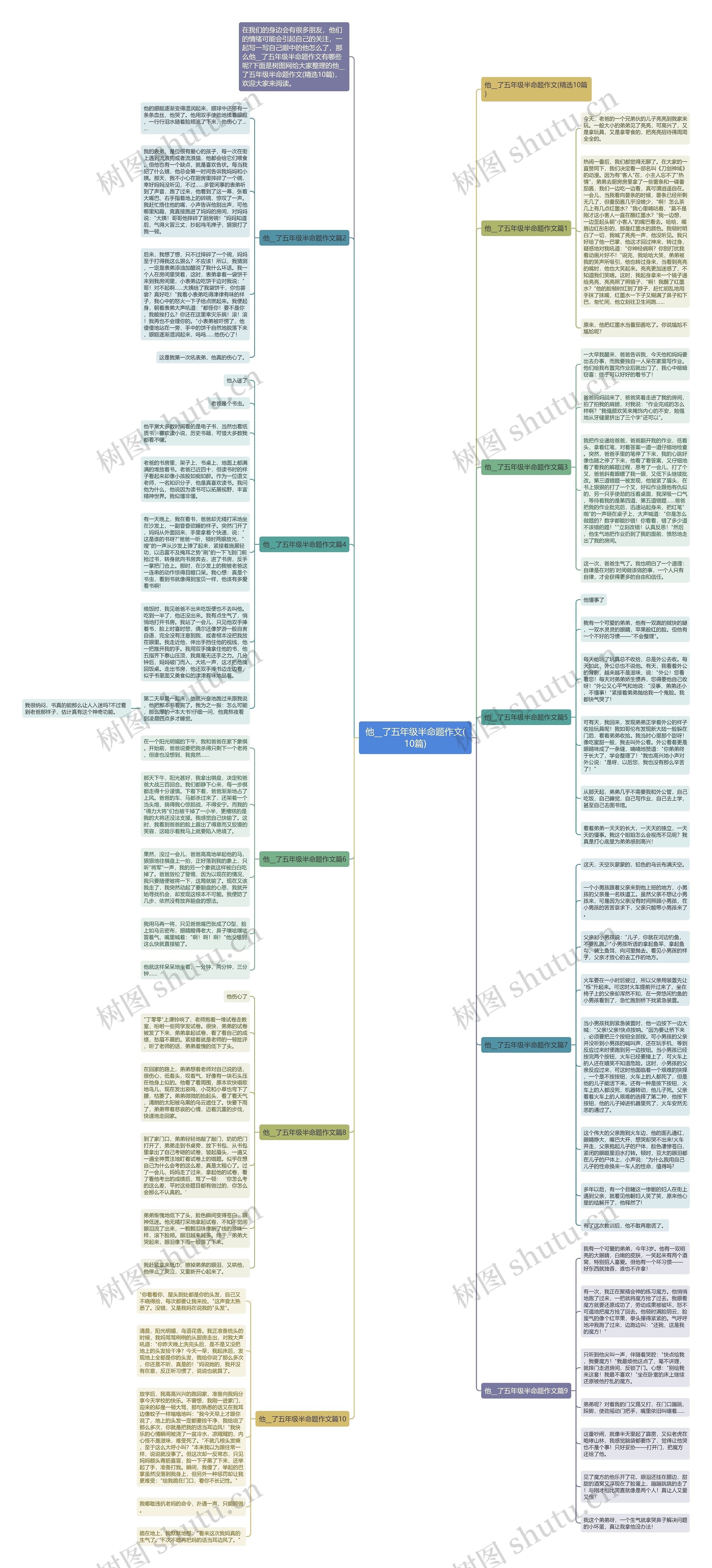 他__了五年级半命题作文(10篇)思维导图