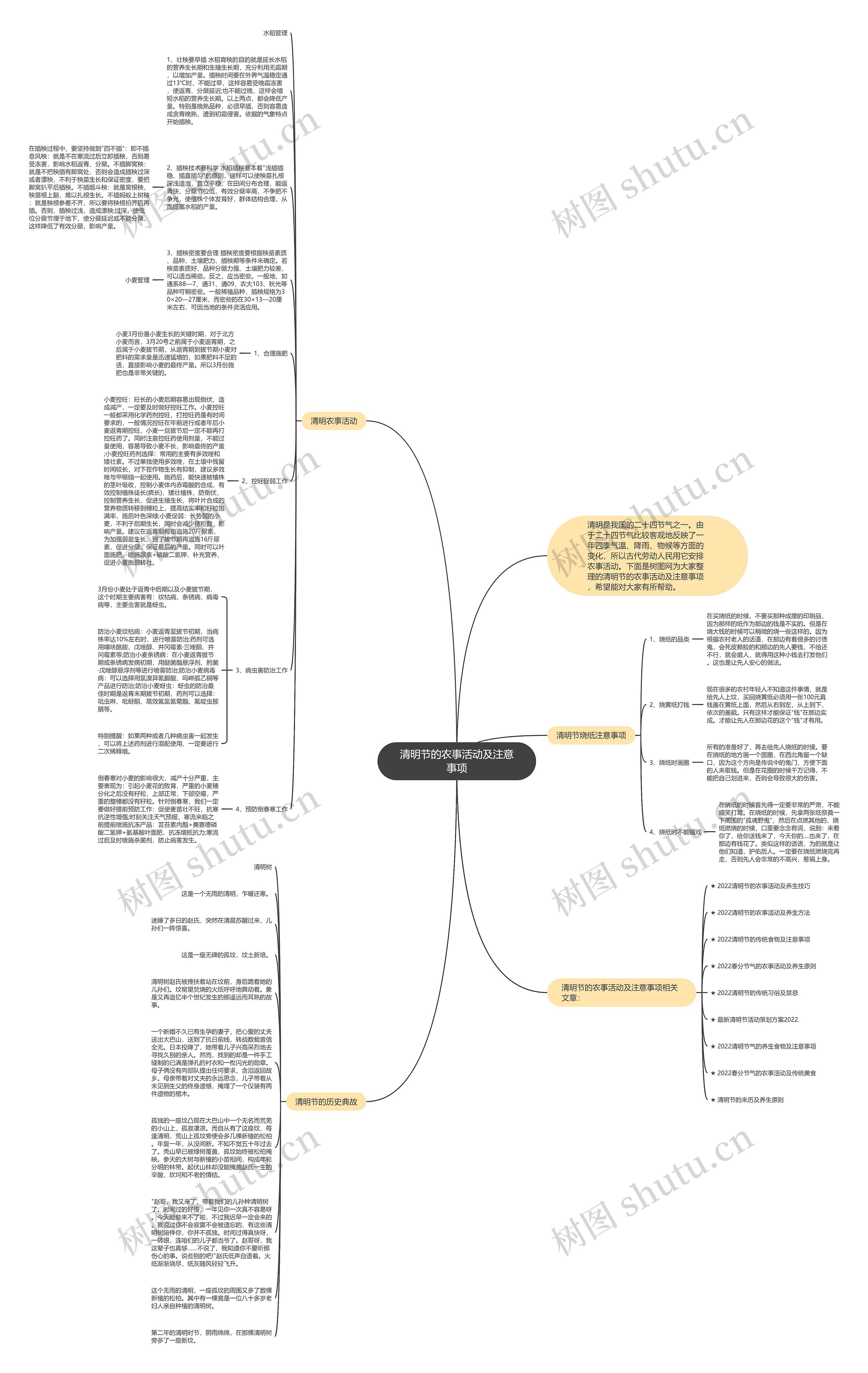 清明节的农事活动及注意事项思维导图