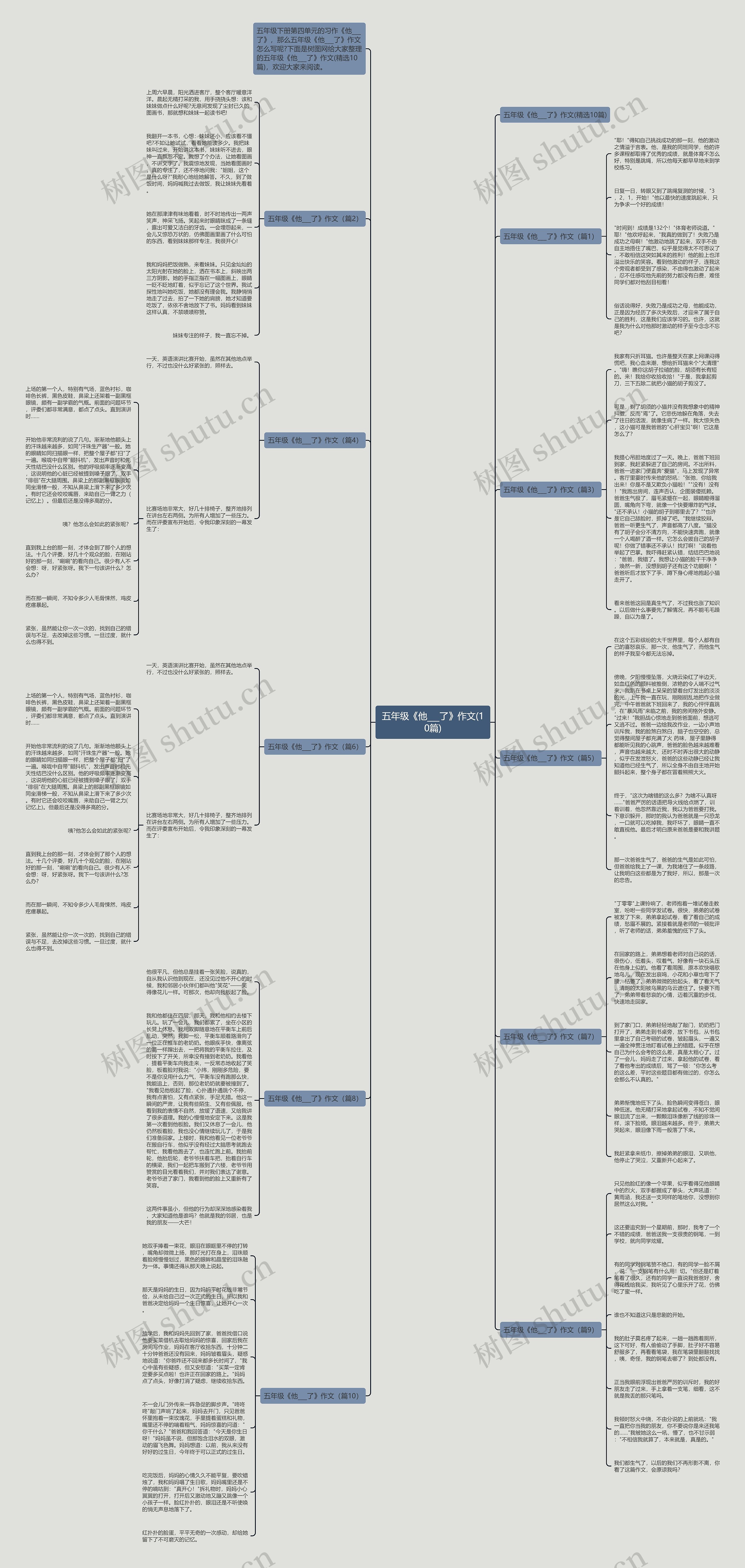 五年级《他___了》作文(10篇)思维导图