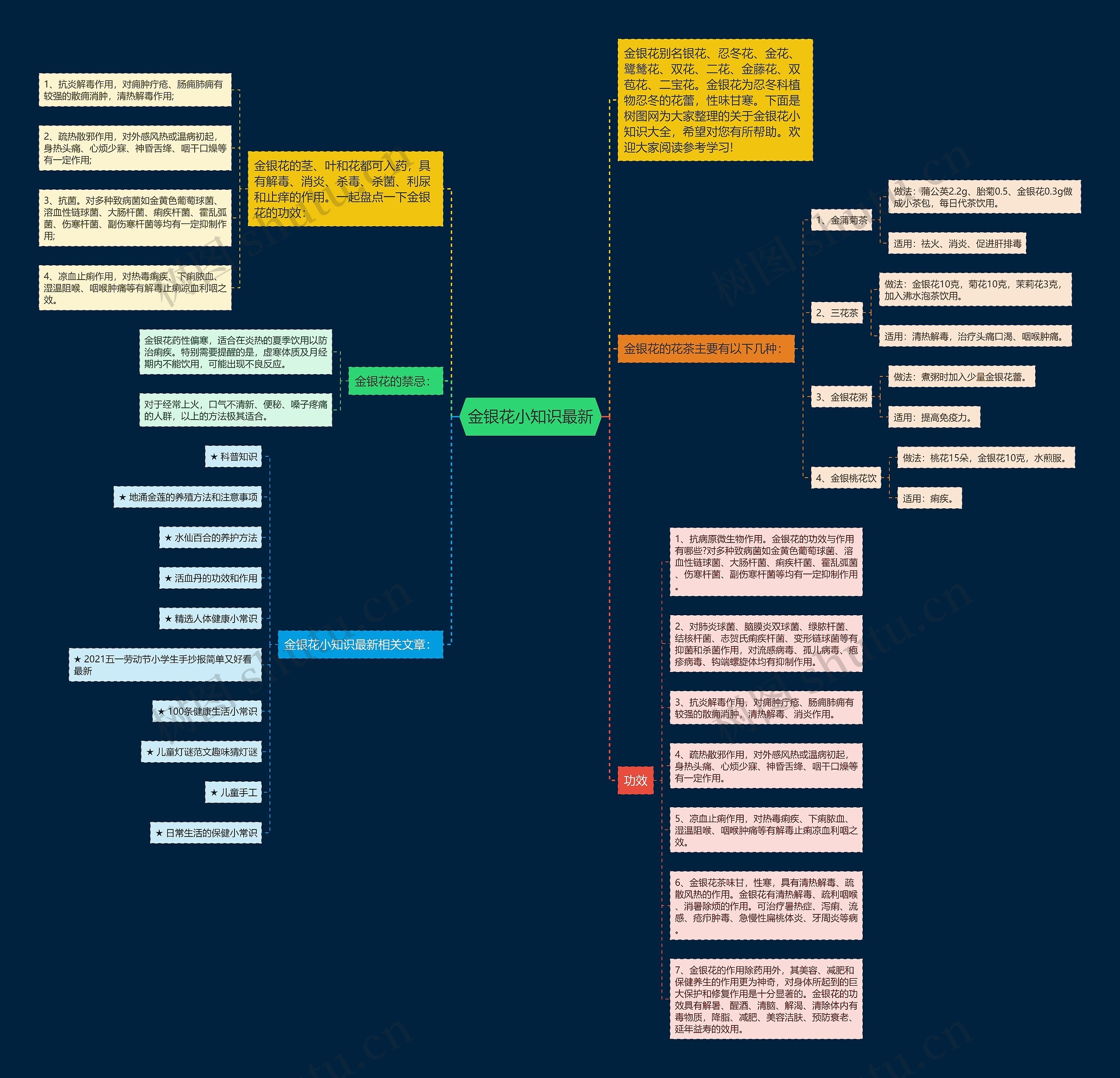 金银花小知识最新思维导图高清图 金银花小知识最新思维导图