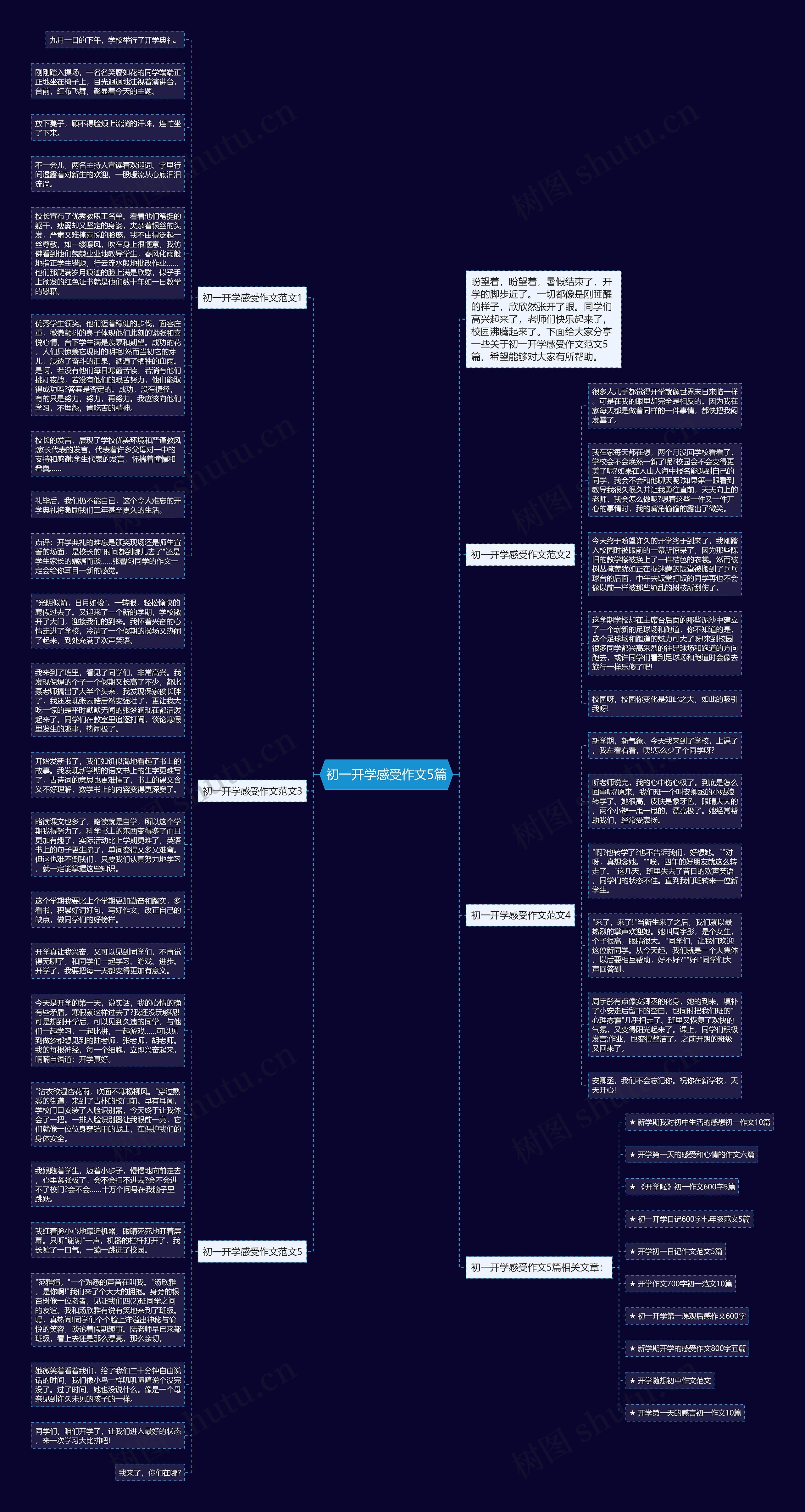 初一开学感受作文5篇思维导图高清图 初一开学感受作文5篇思维导图