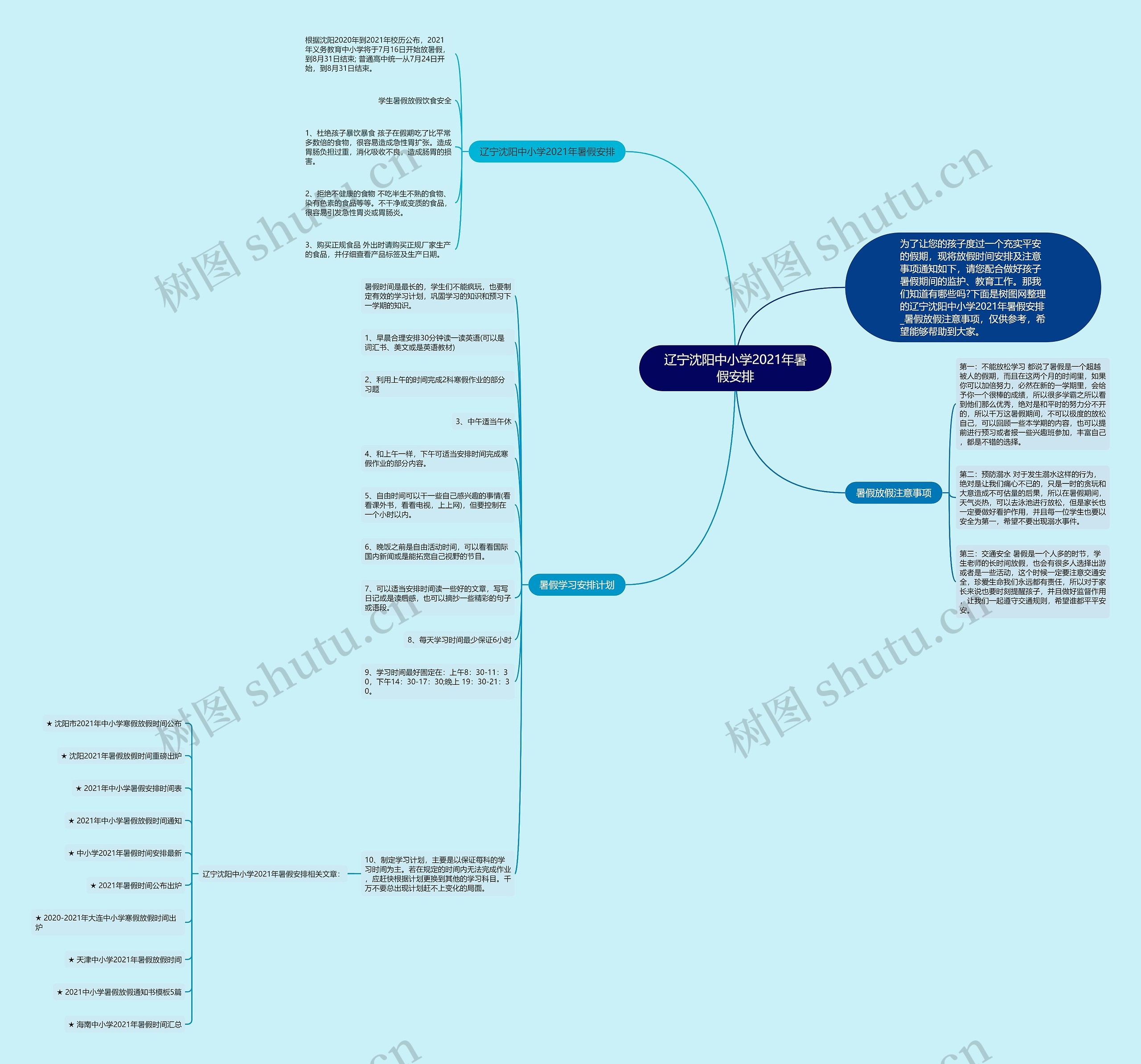 辽宁沈阳中小学2021年暑假安排思维导图