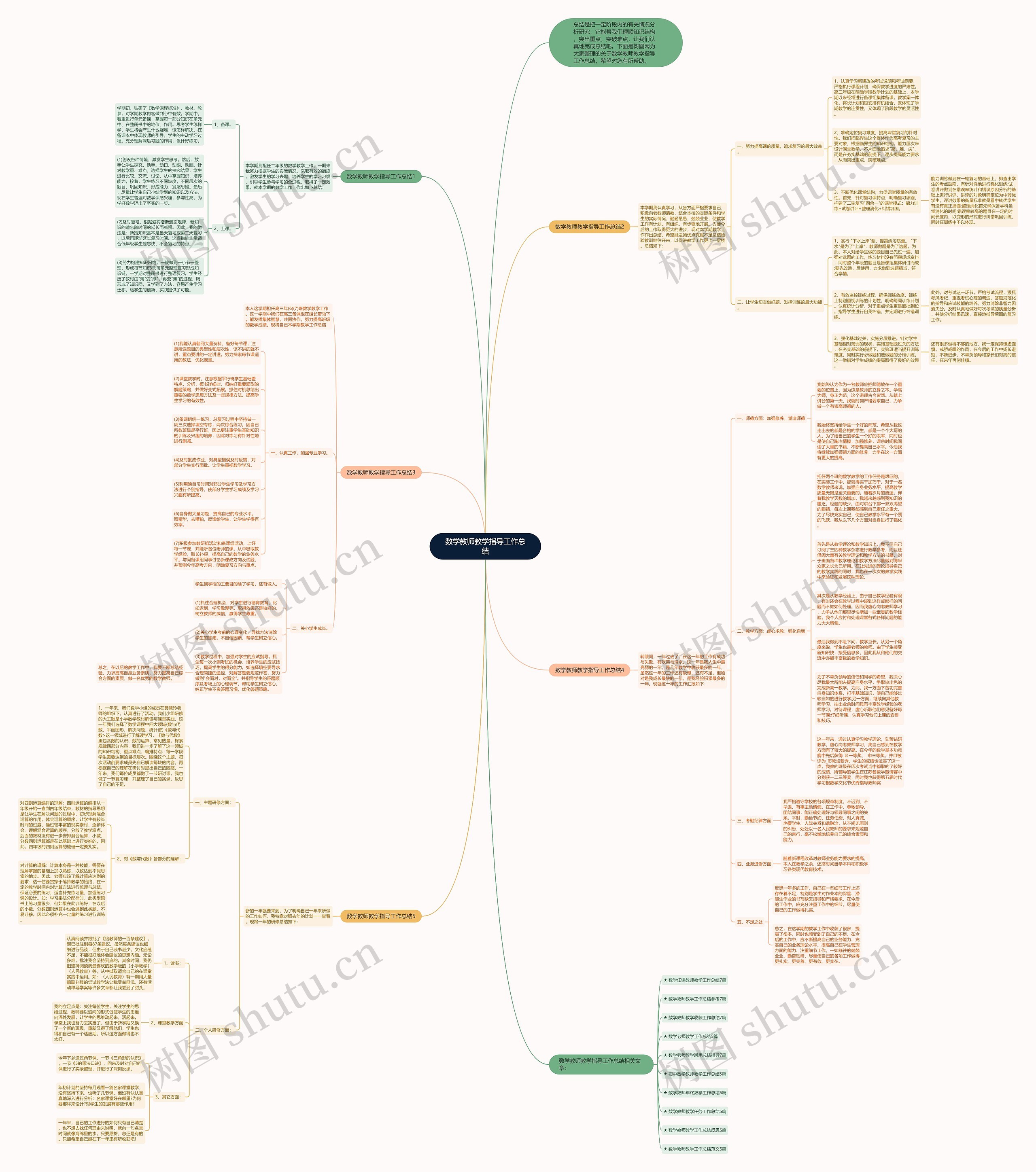 数学教师教学指导工作总结思维导图