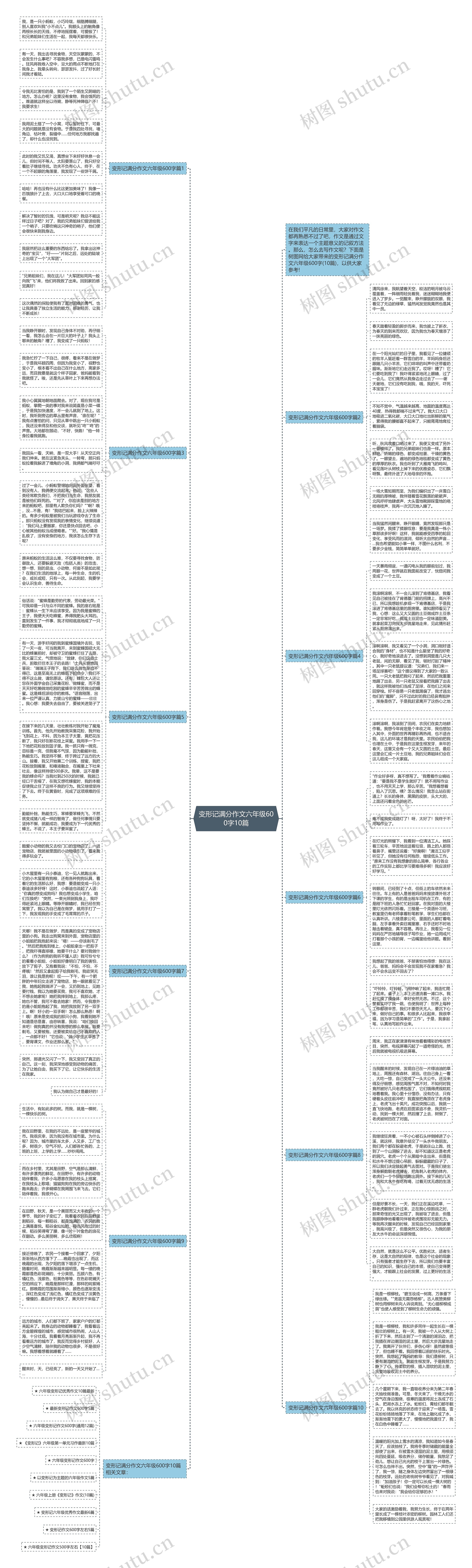 变形记满分作文六年级600字10篇思维导图