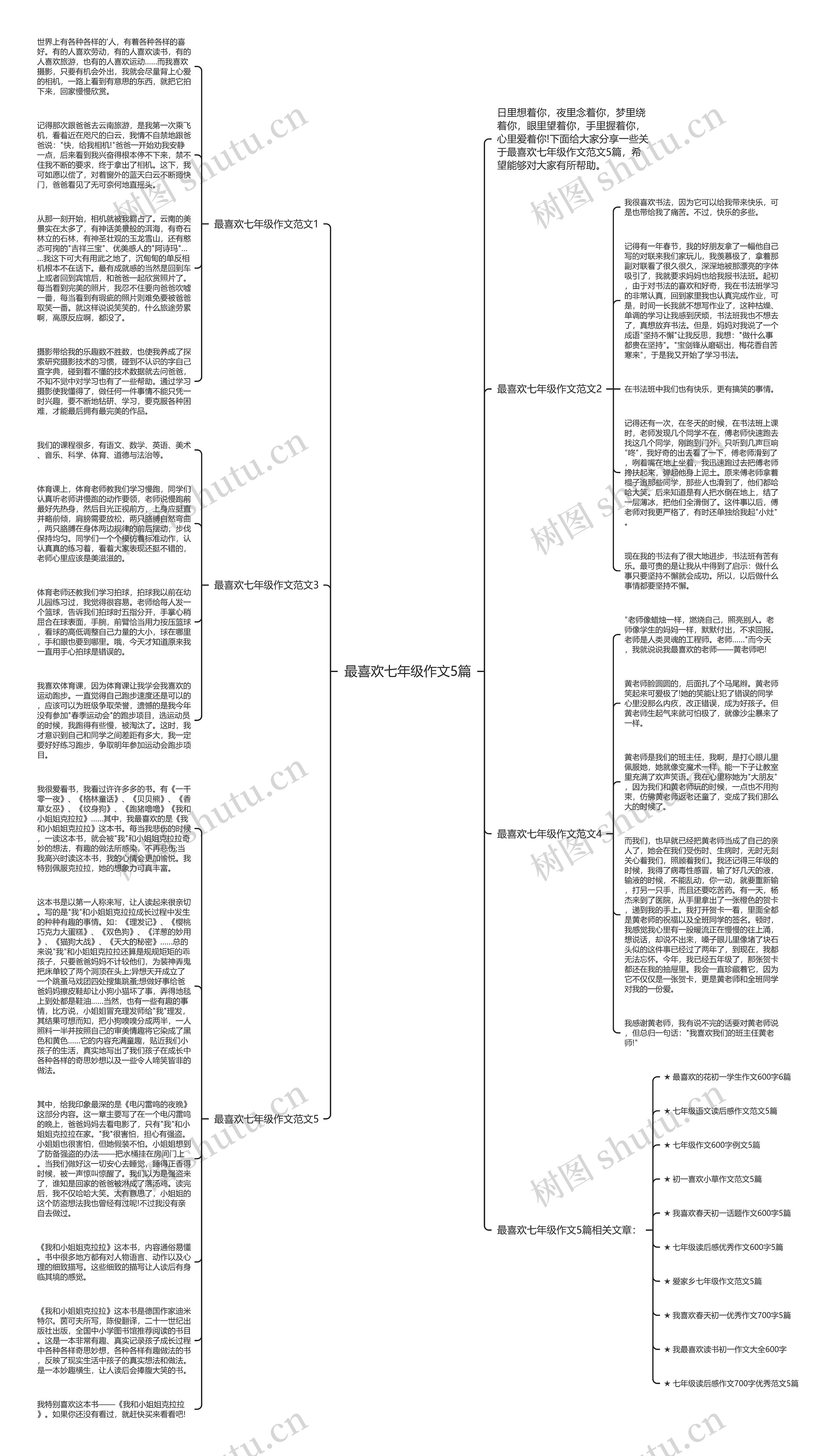 最喜欢七年级作文5篇思维导图