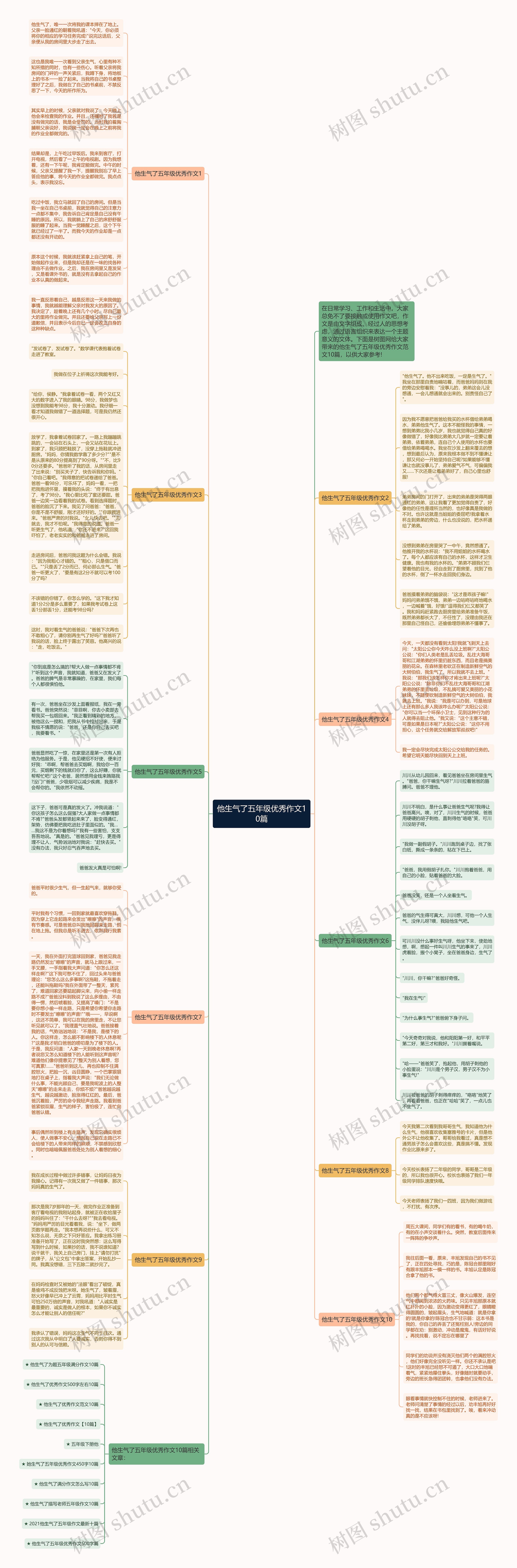 他生气了五年级优秀作文10篇思维导图高清图 他生气了五年级优秀作文10篇思维导图