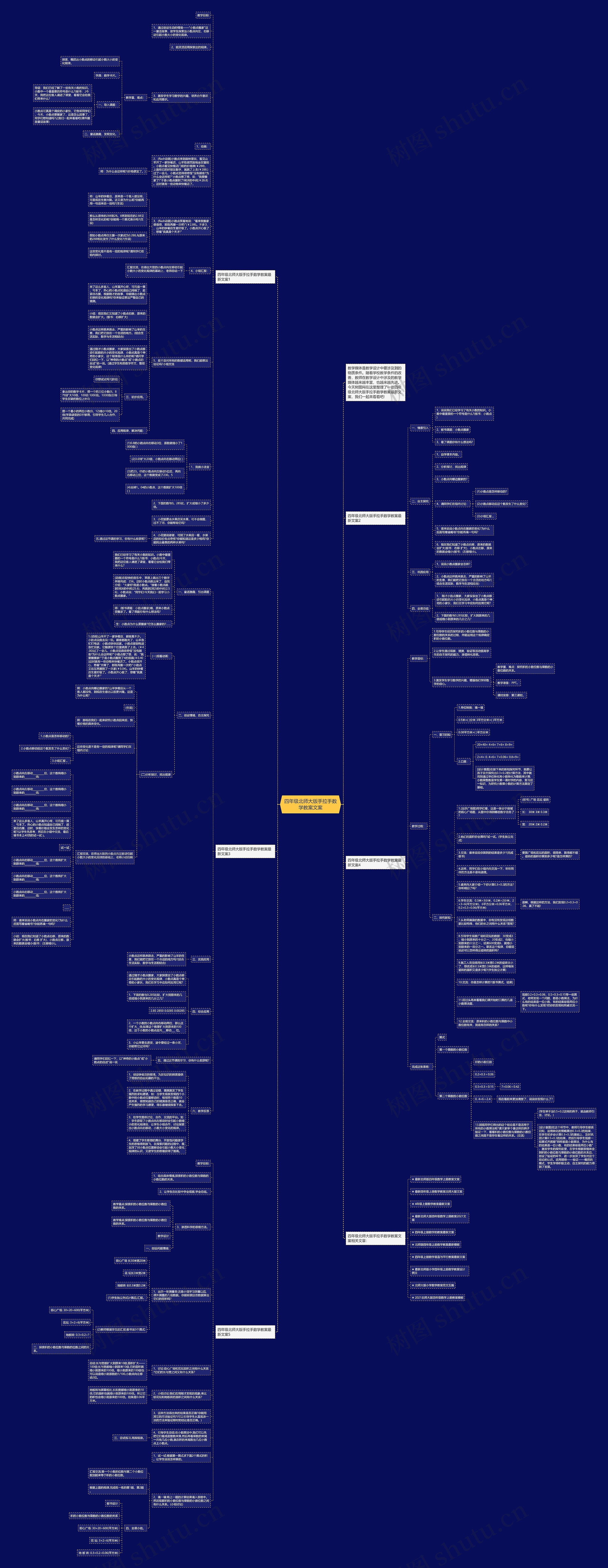 四年级北师大版手拉手数学教案文案思维导图