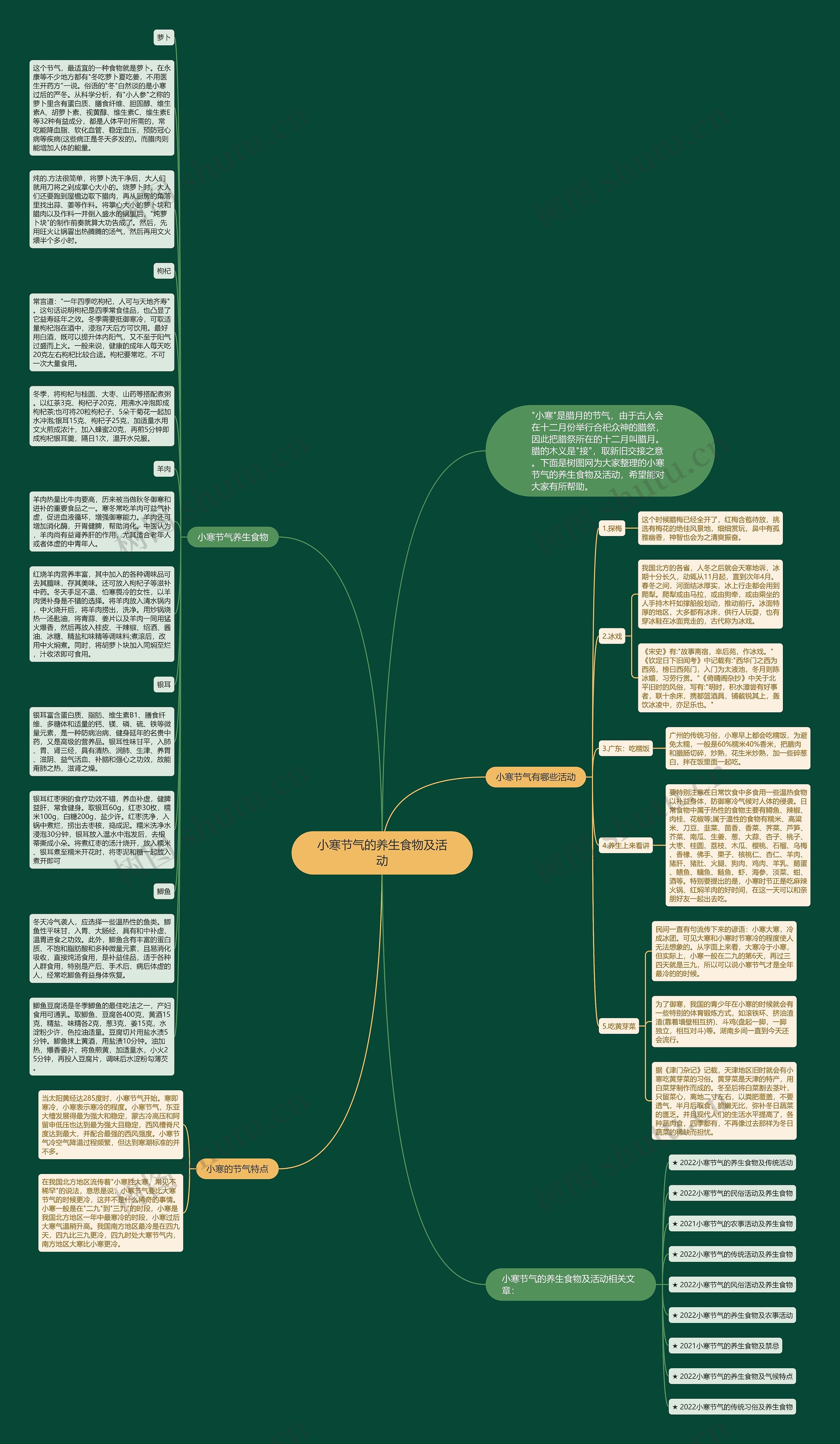 小寒节气的养生食物及活动思维导图