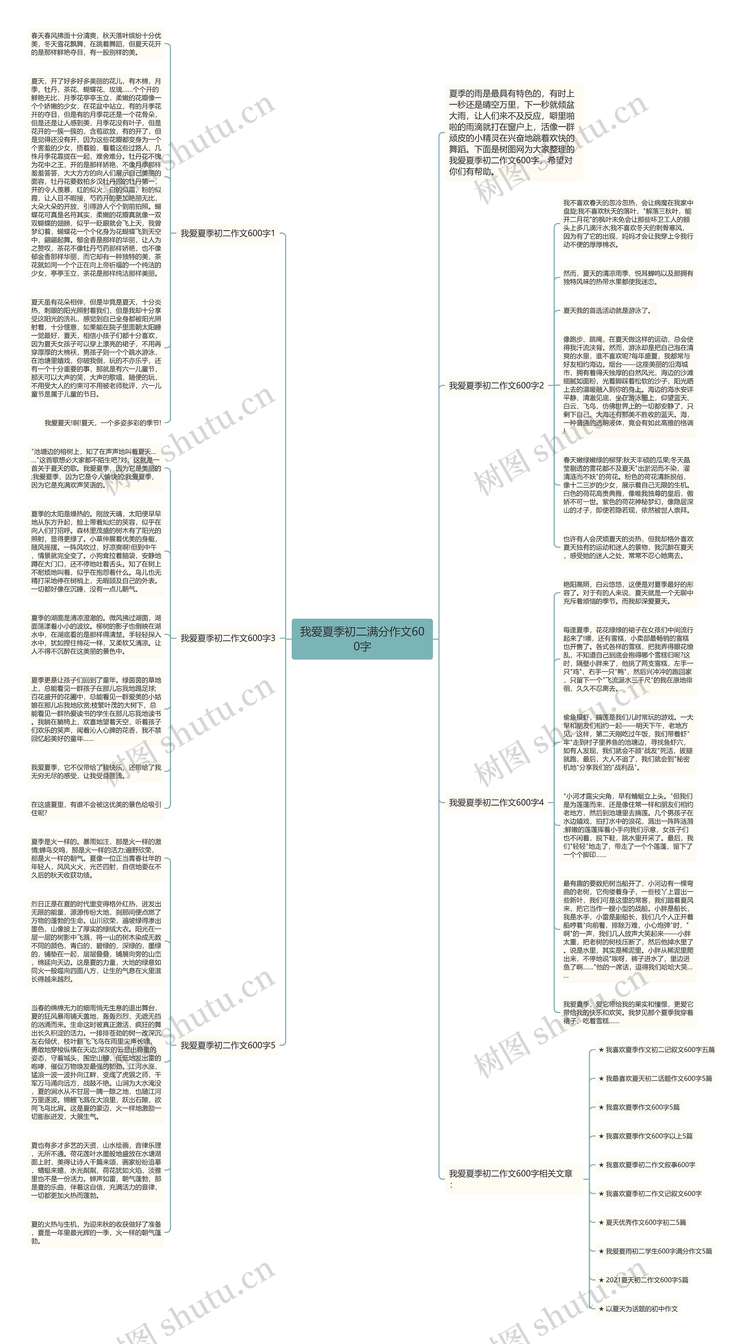 我爱夏季初二满分作文600字思维导图