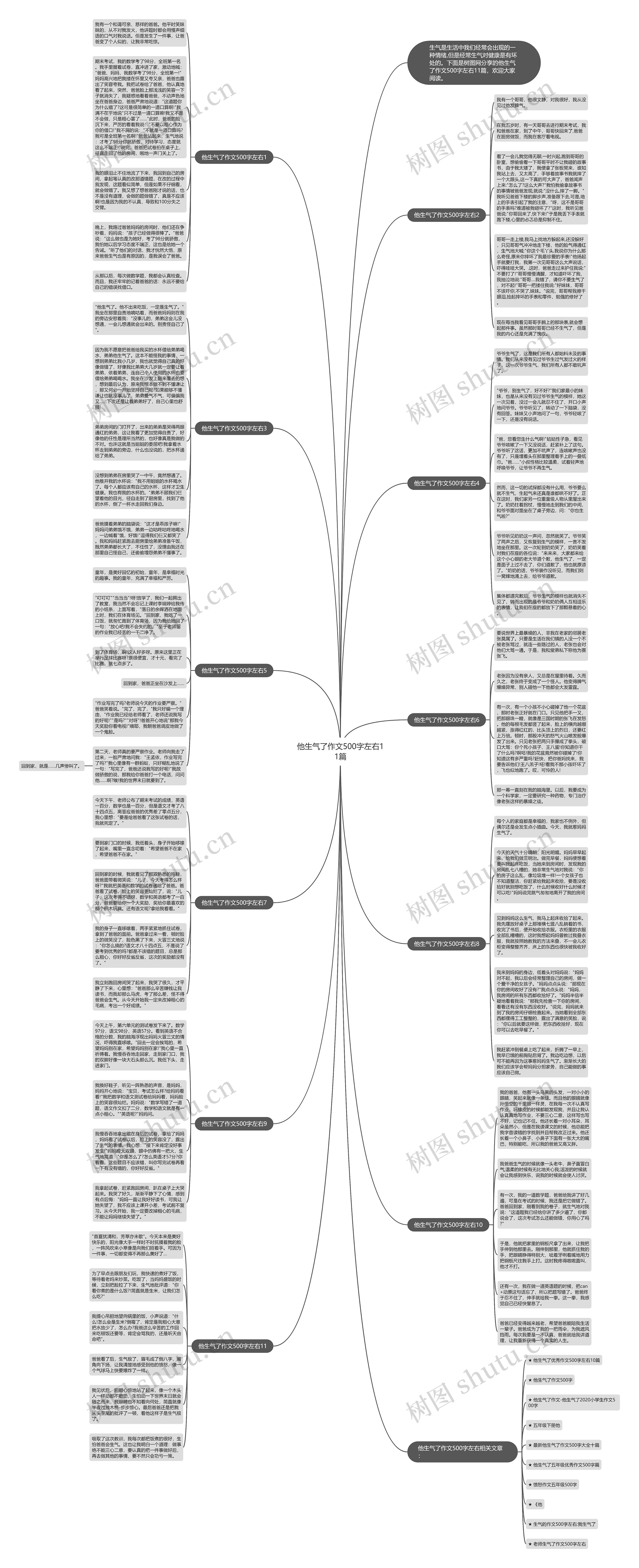 他生气了作文500字左右11篇思维导图高清图 他生气了作文500字左右11篇思维导图