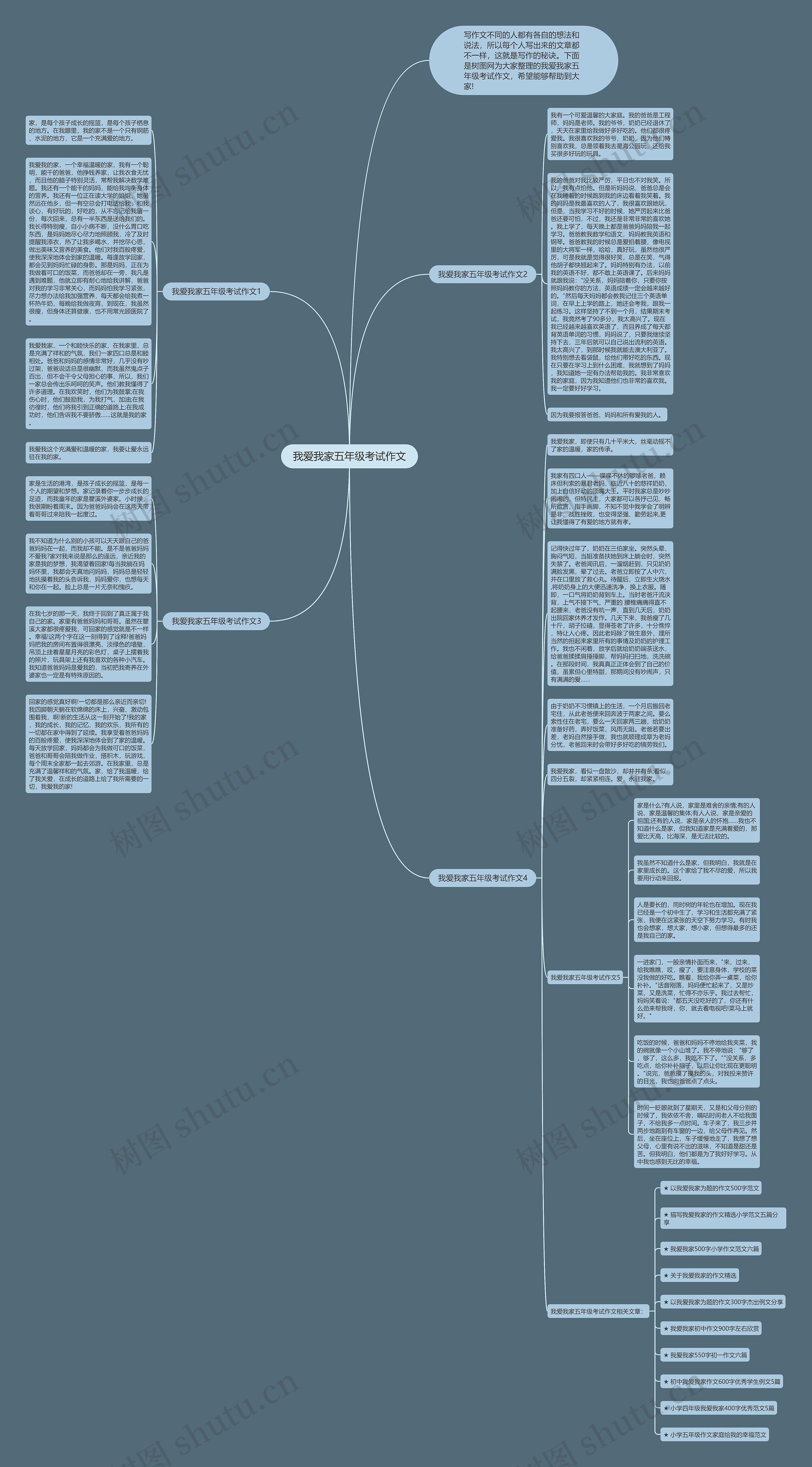 我爱我家五年级考试作文思维导图