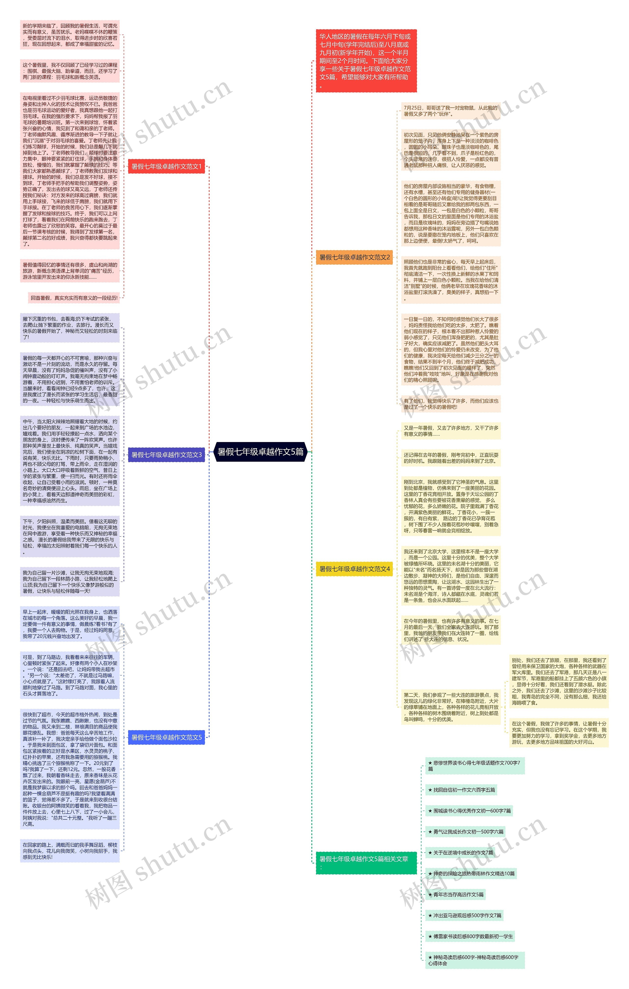 暑假七年级卓越作文5篇思维导图