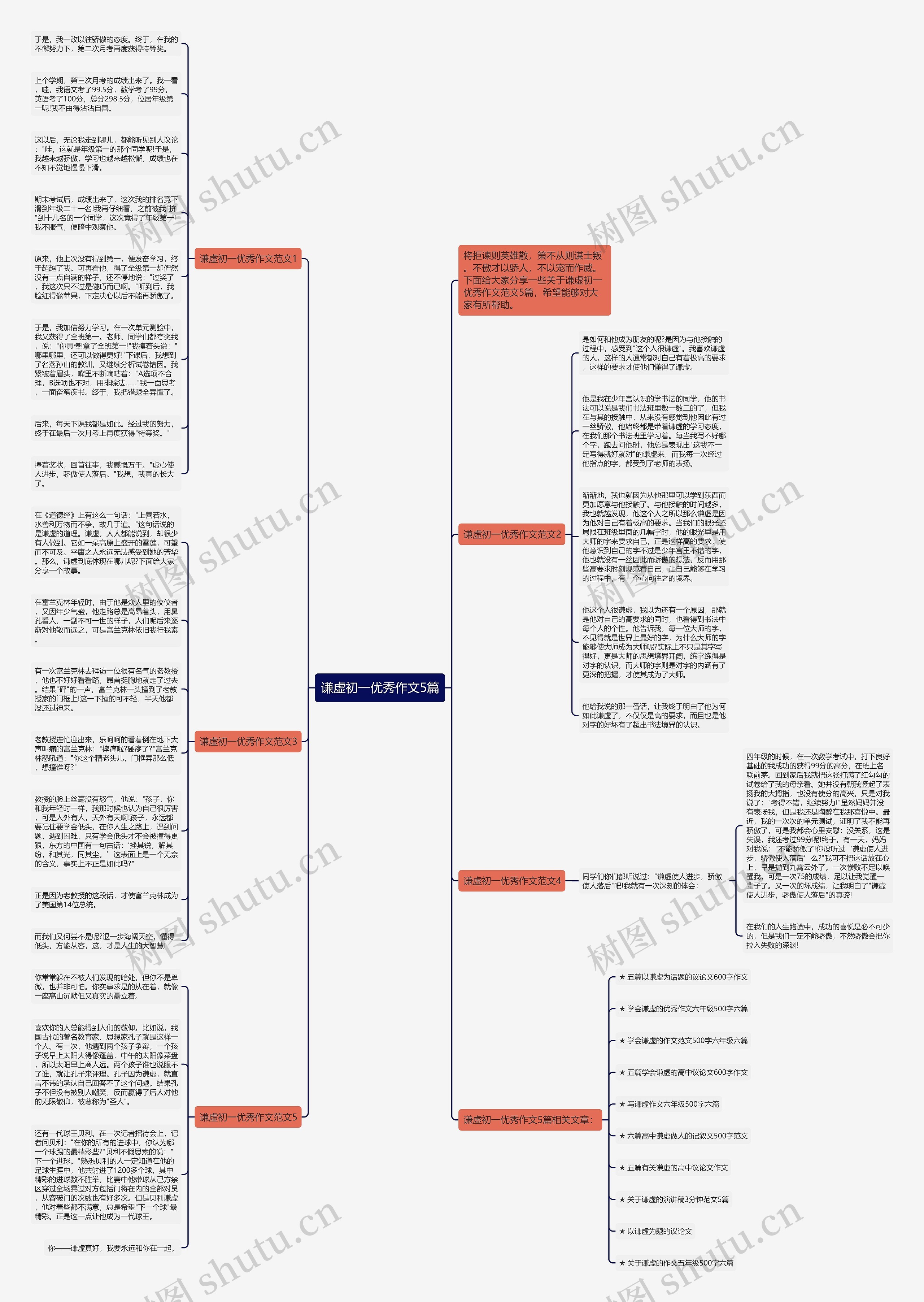 谦虚初一优秀作文5篇思维导图