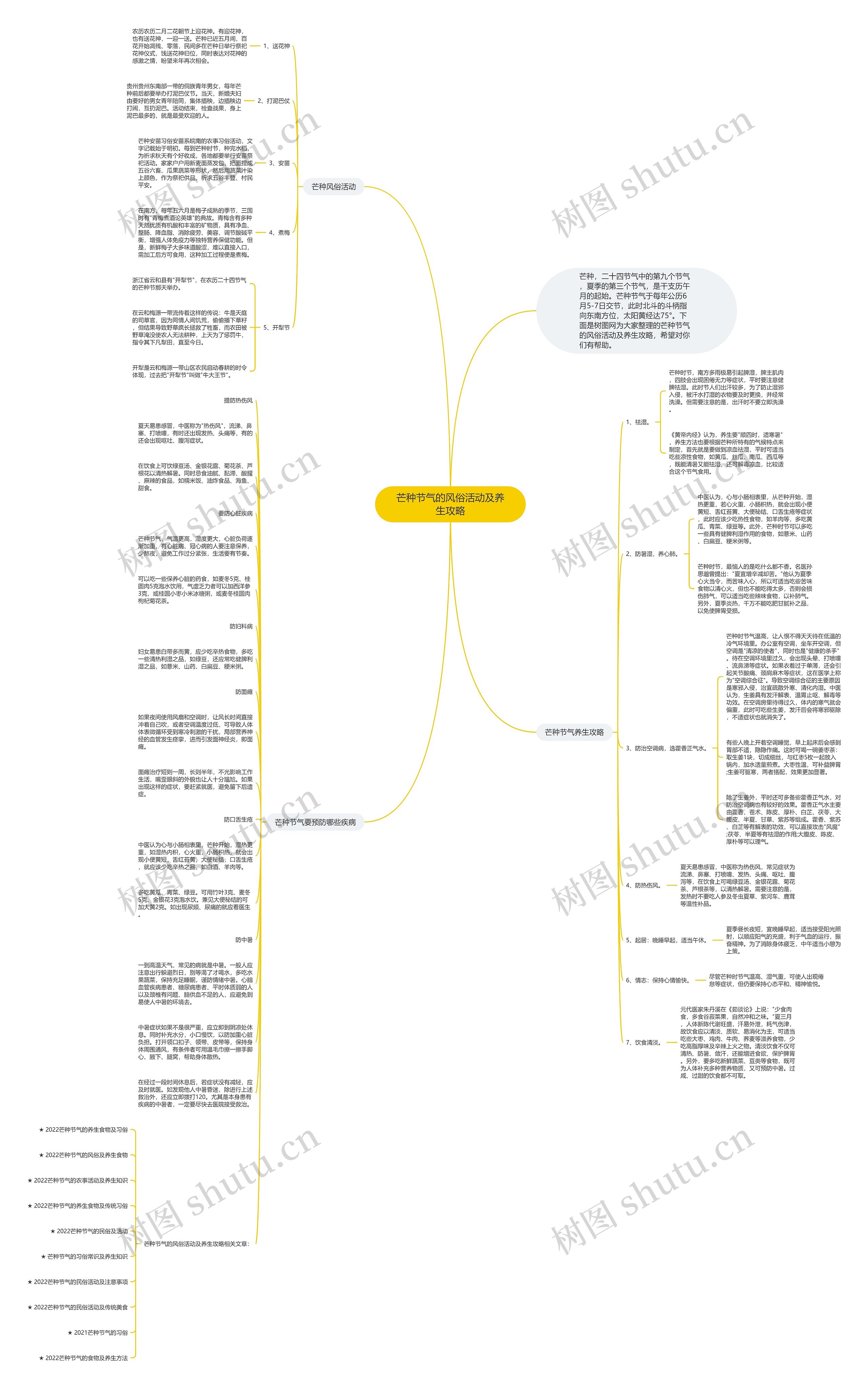 芒种节气的风俗活动及养生攻略思维导图