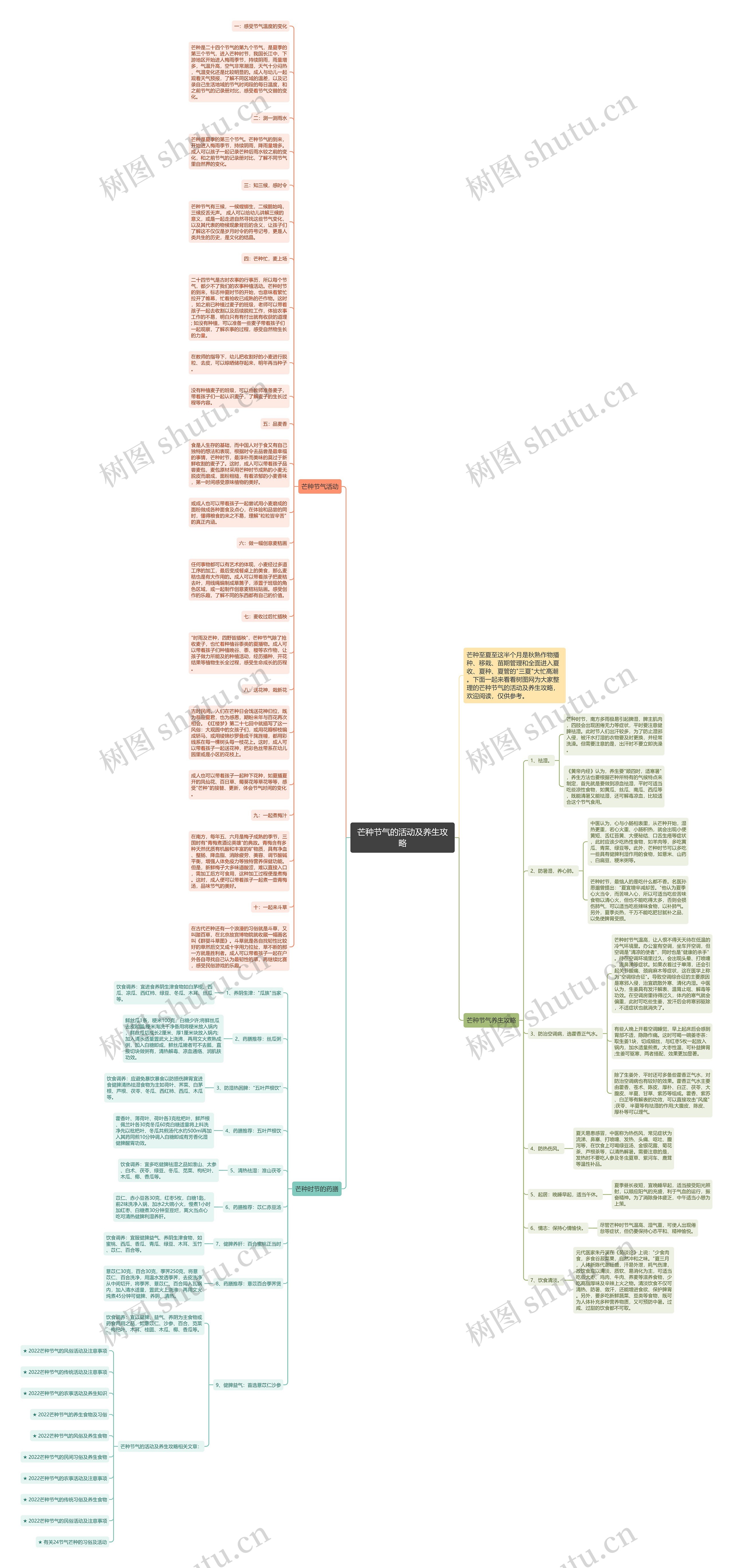 芒种节气的活动及养生攻略思维导图