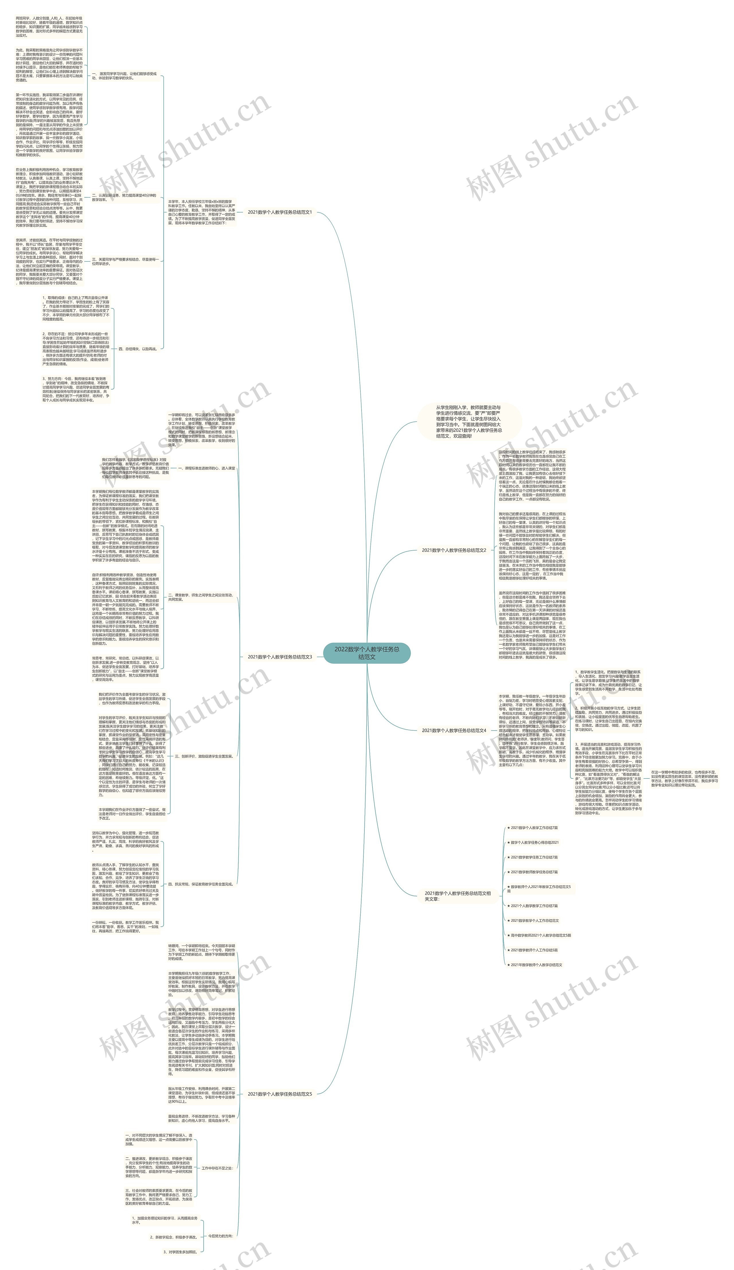 2022数学个人教学任务总结范文思维导图
