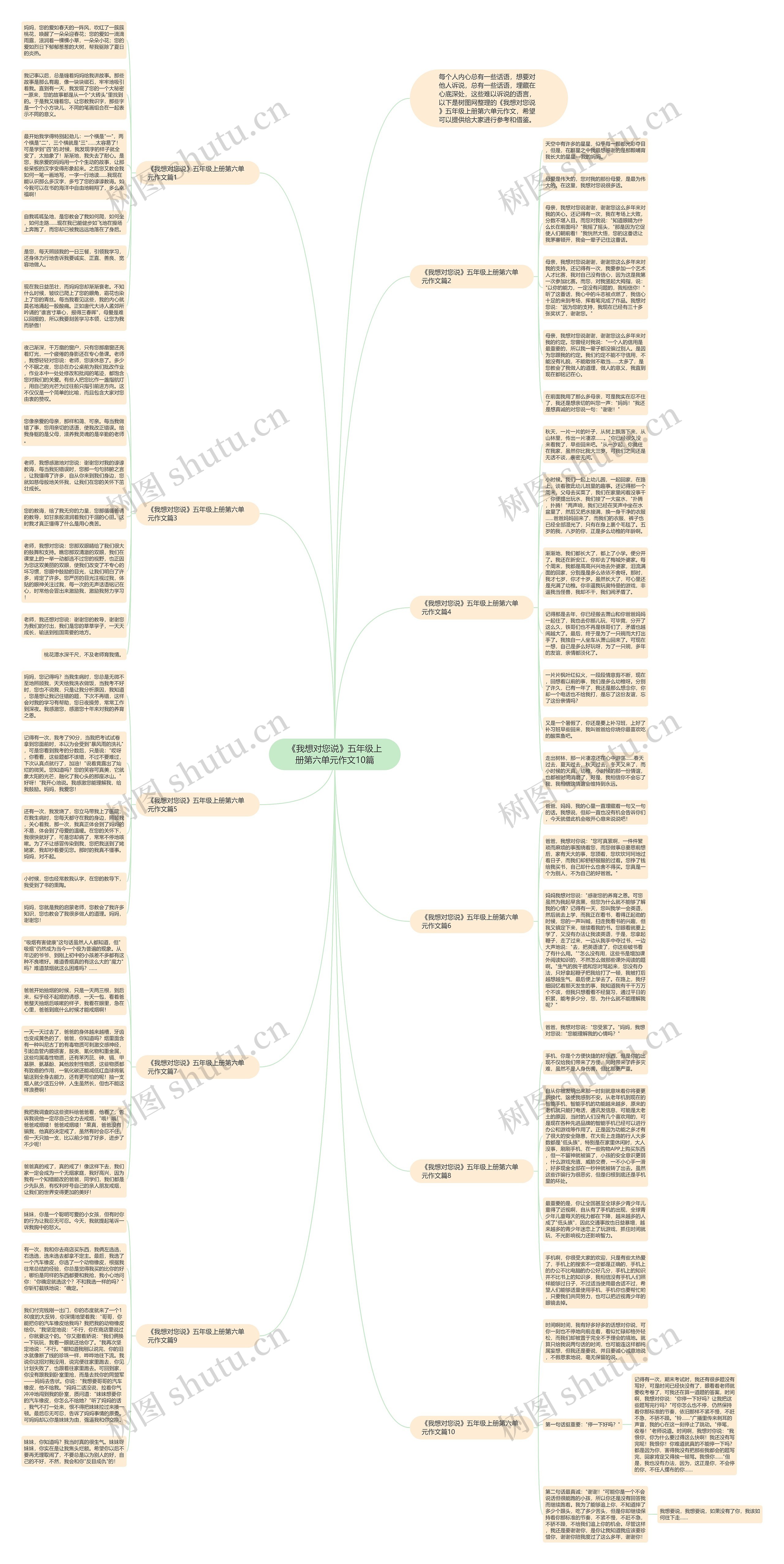 《我想对您说》五年级上册第六单元作文10篇思维导图