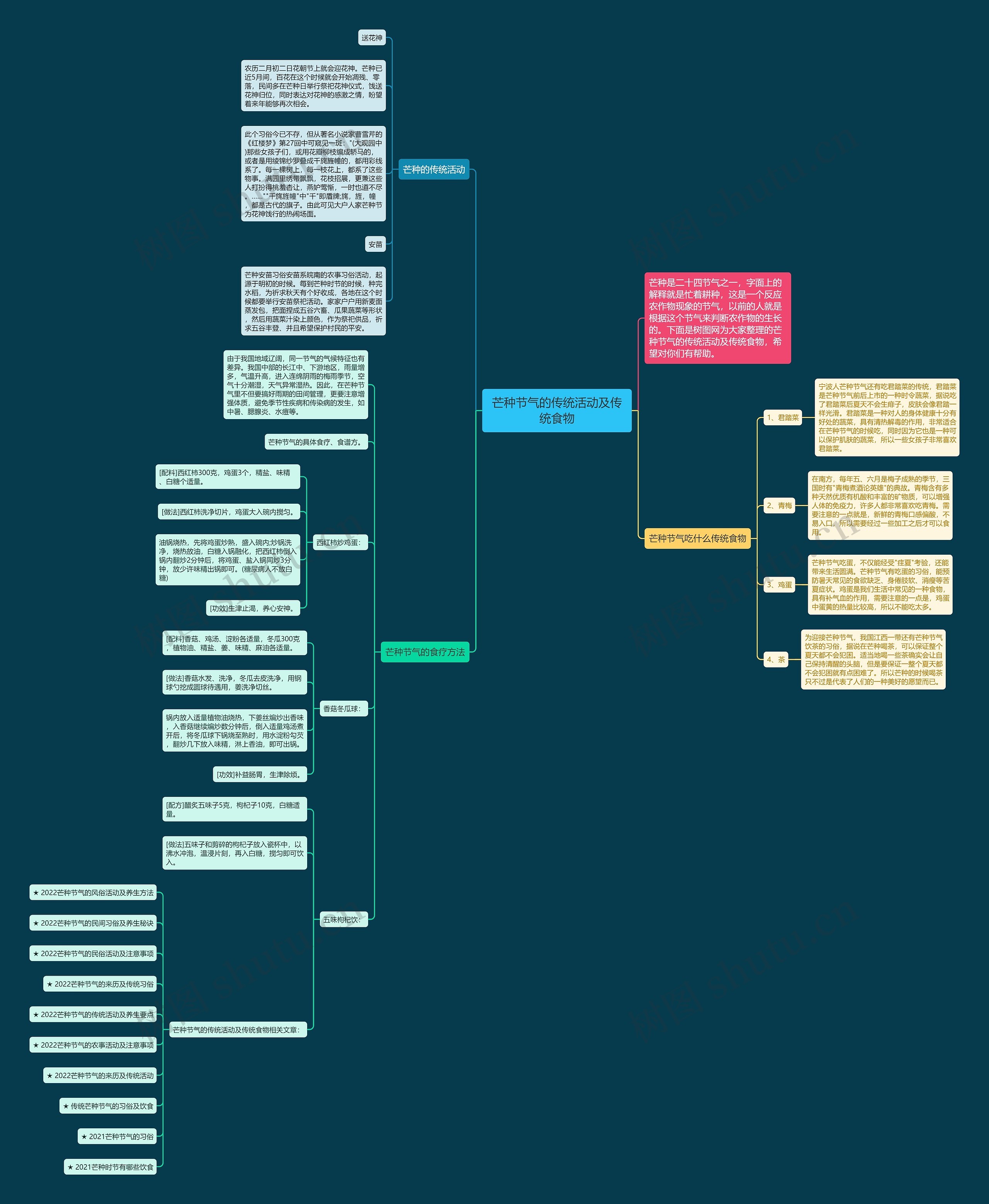 芒种节气的传统活动及传统食物思维导图