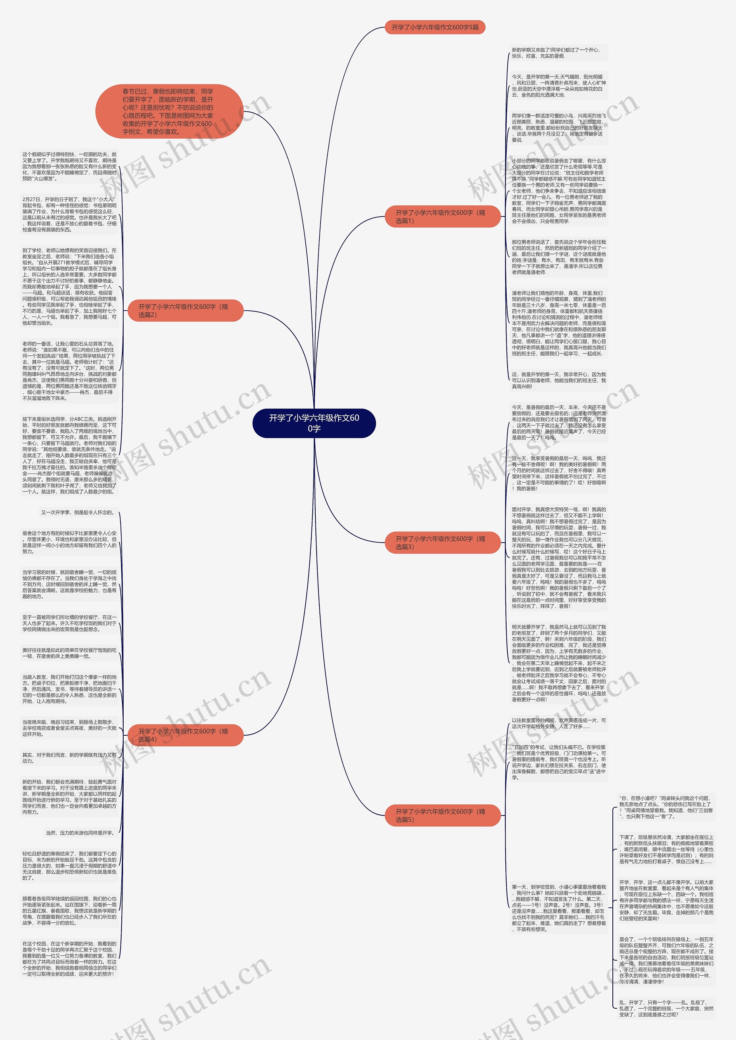 开学了小学六年级作文600字思维导图