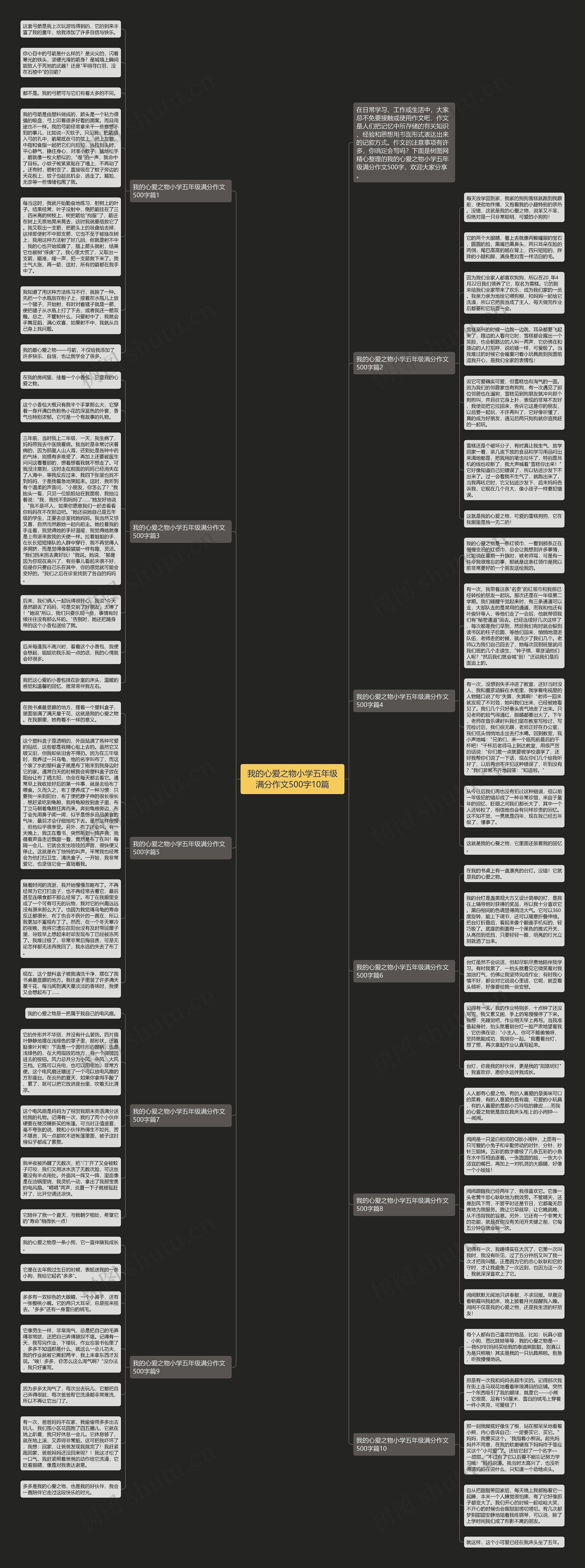 我的心爱之物小学五年级满分作文500字10篇思维导图