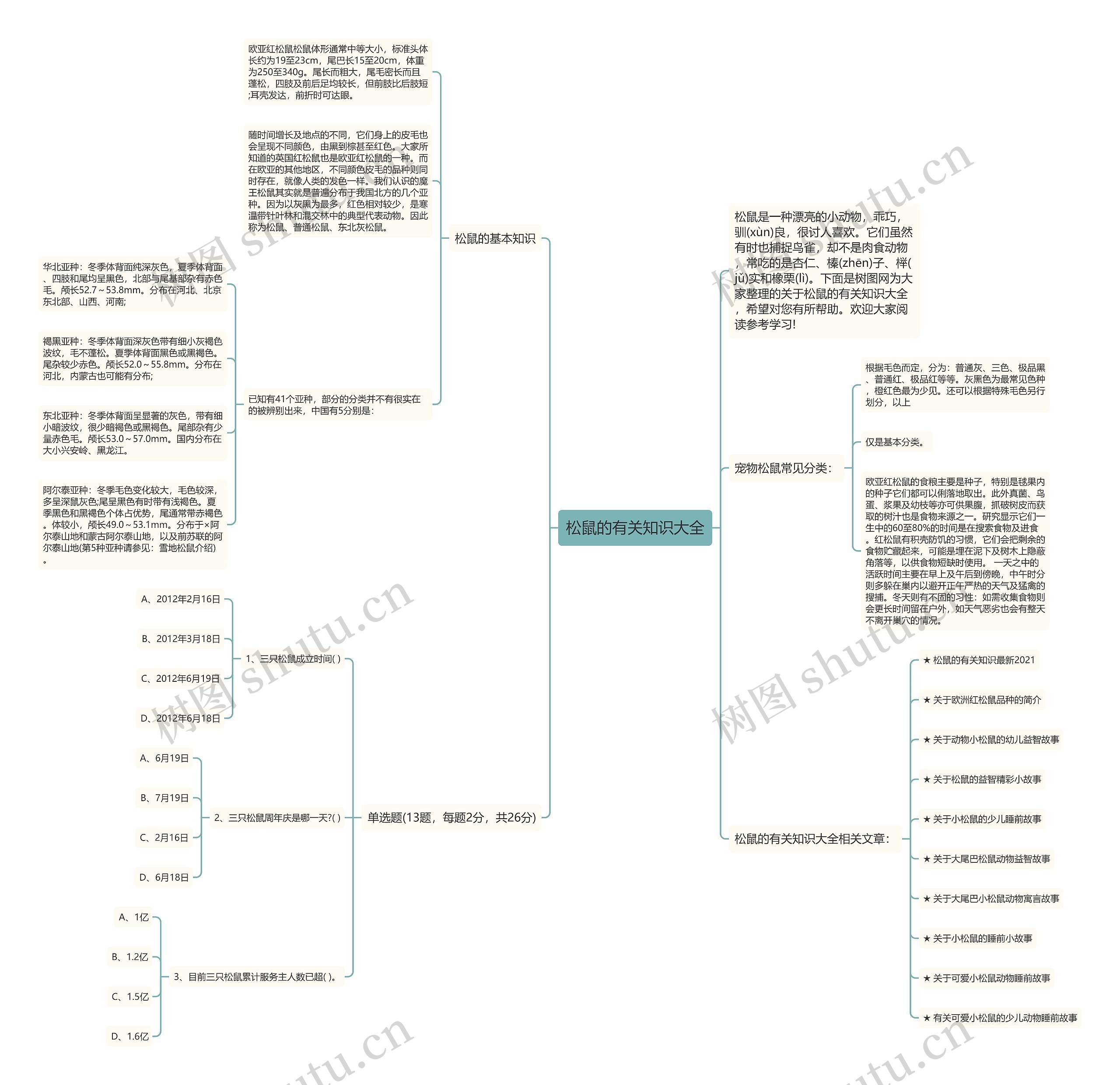 松鼠的有关知识大全思维导图