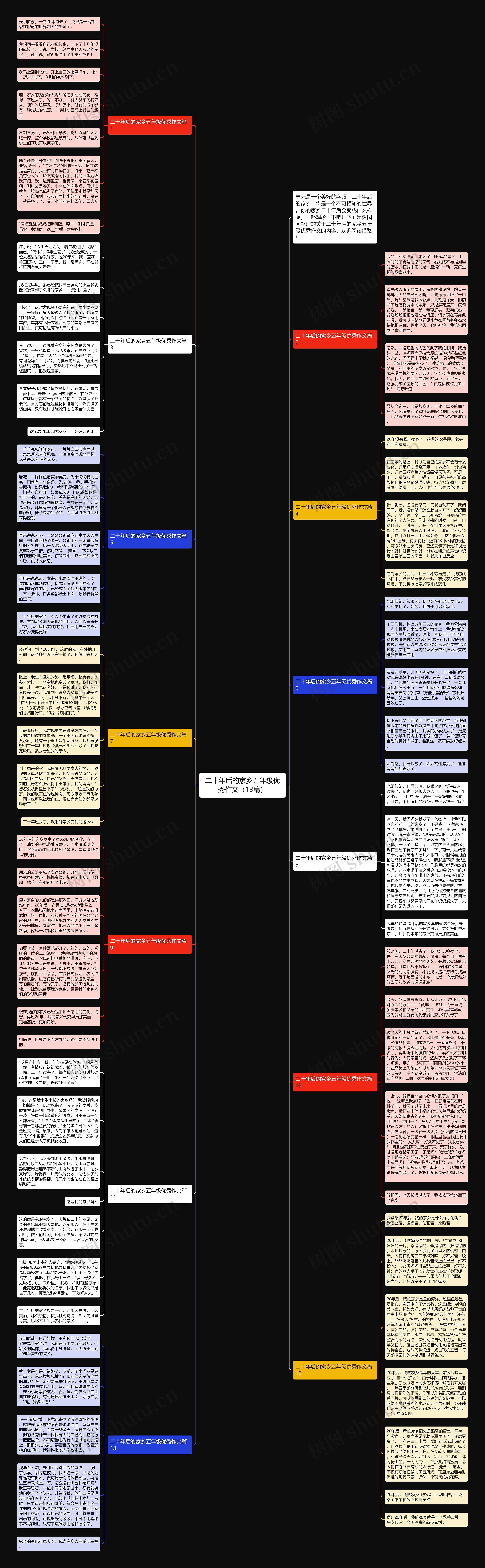 二十年后的家乡五年级优秀作文（13篇）思维导图