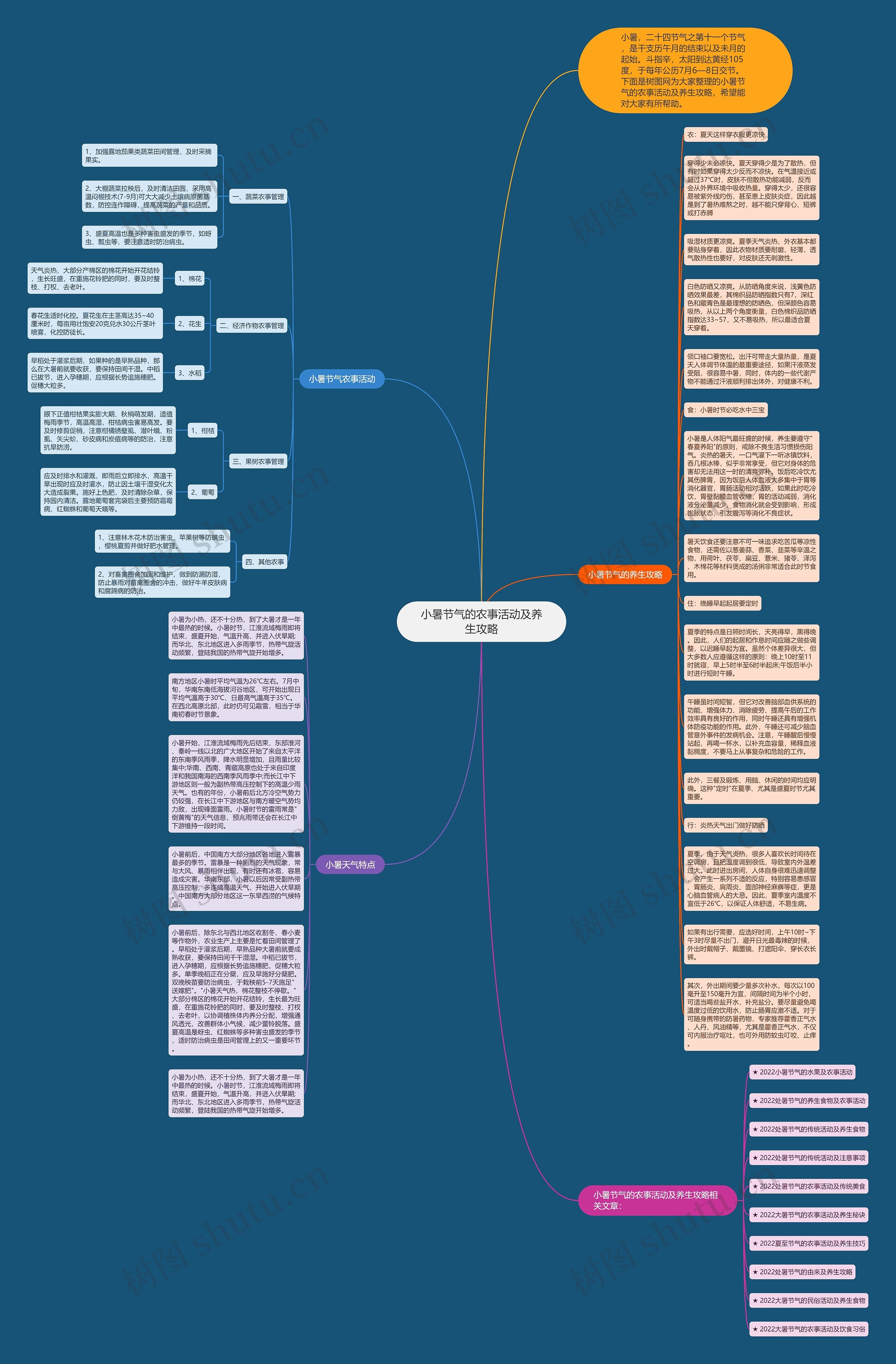 小暑节气的农事活动及养生攻略思维导图高清图 小暑节气的农事活动及养生攻略思维导图