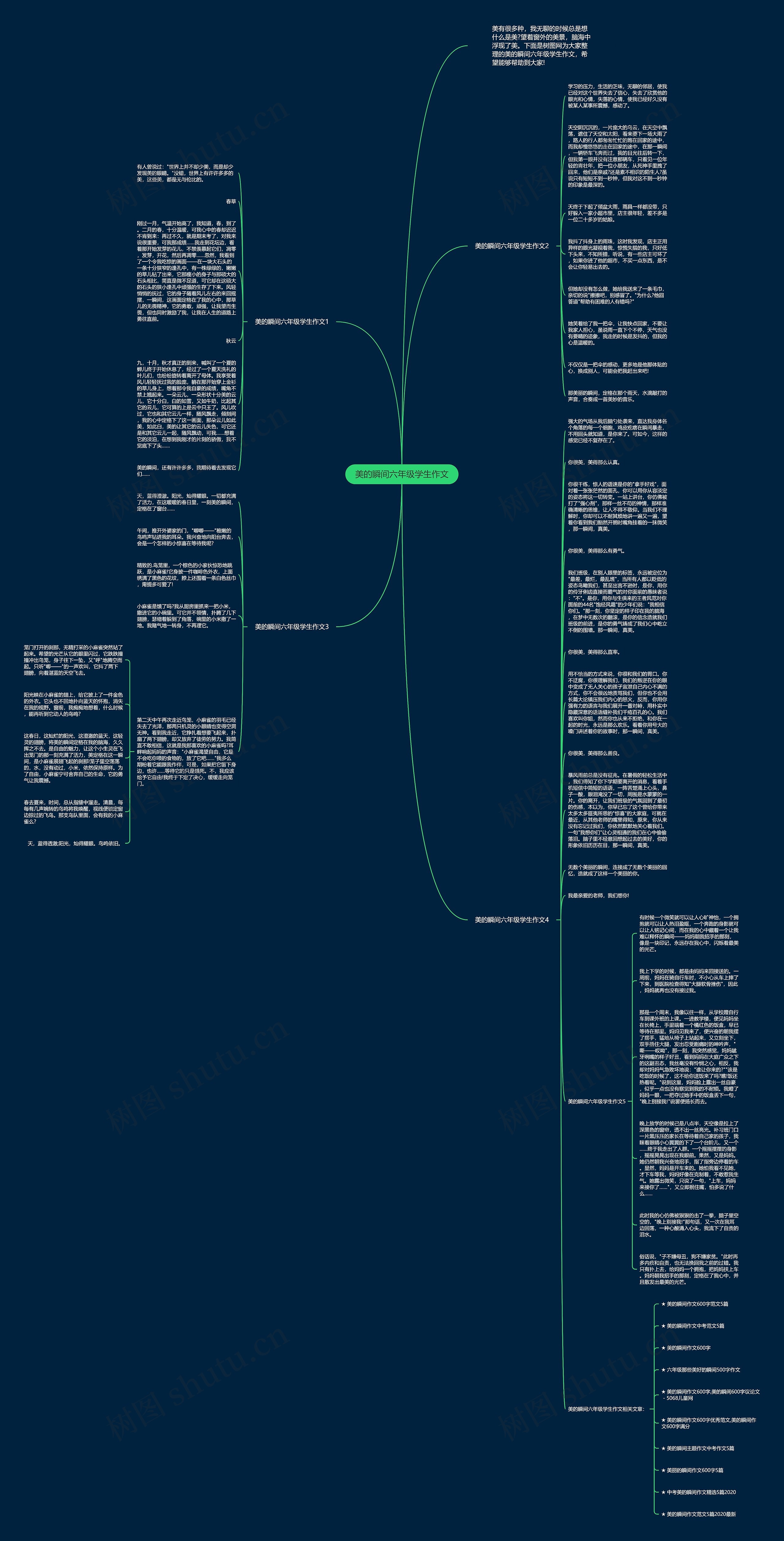 美的瞬间六年级学生作文思维导图