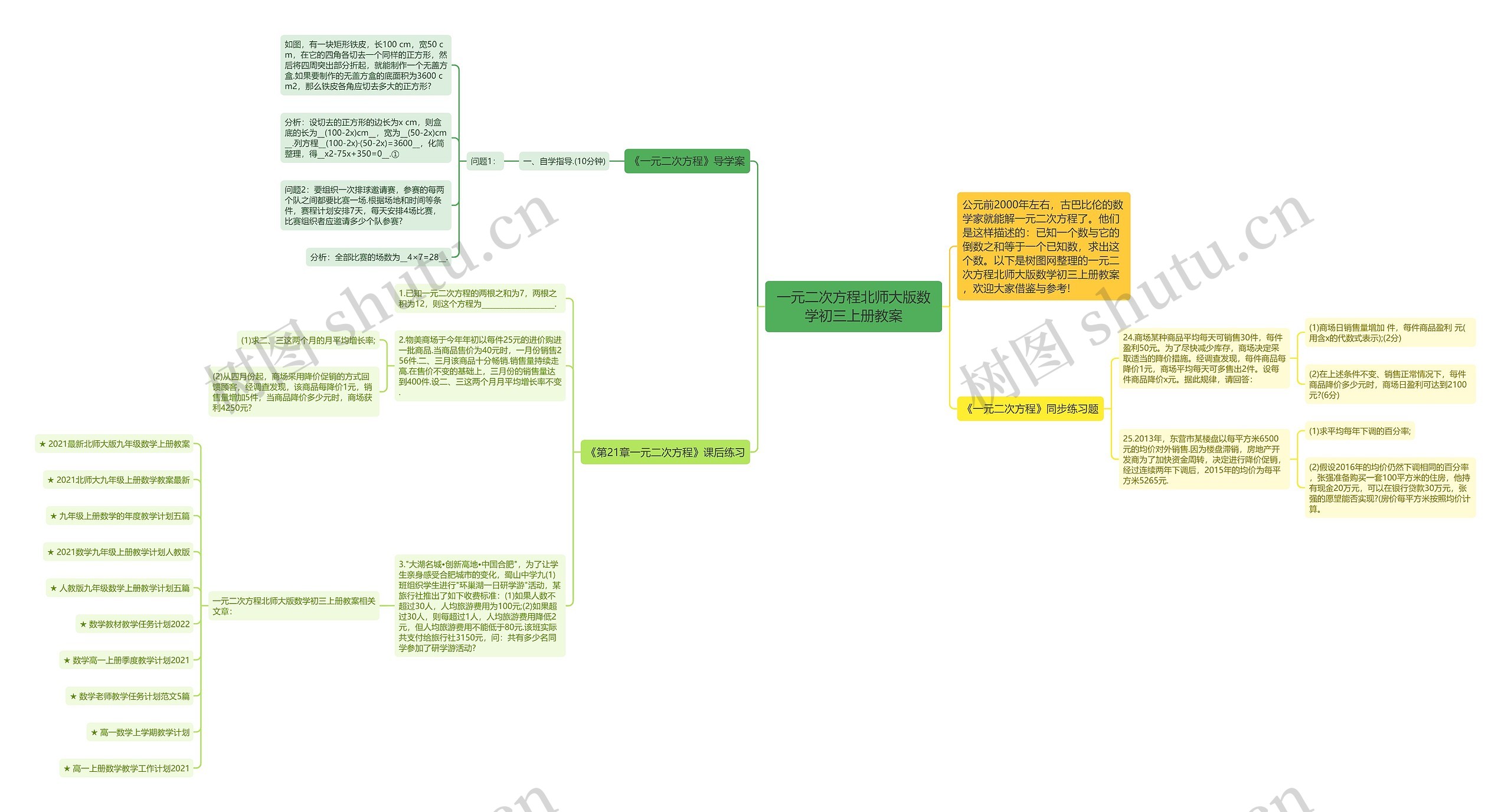 一元二次方程北师大版数学初三上册教案思维导图