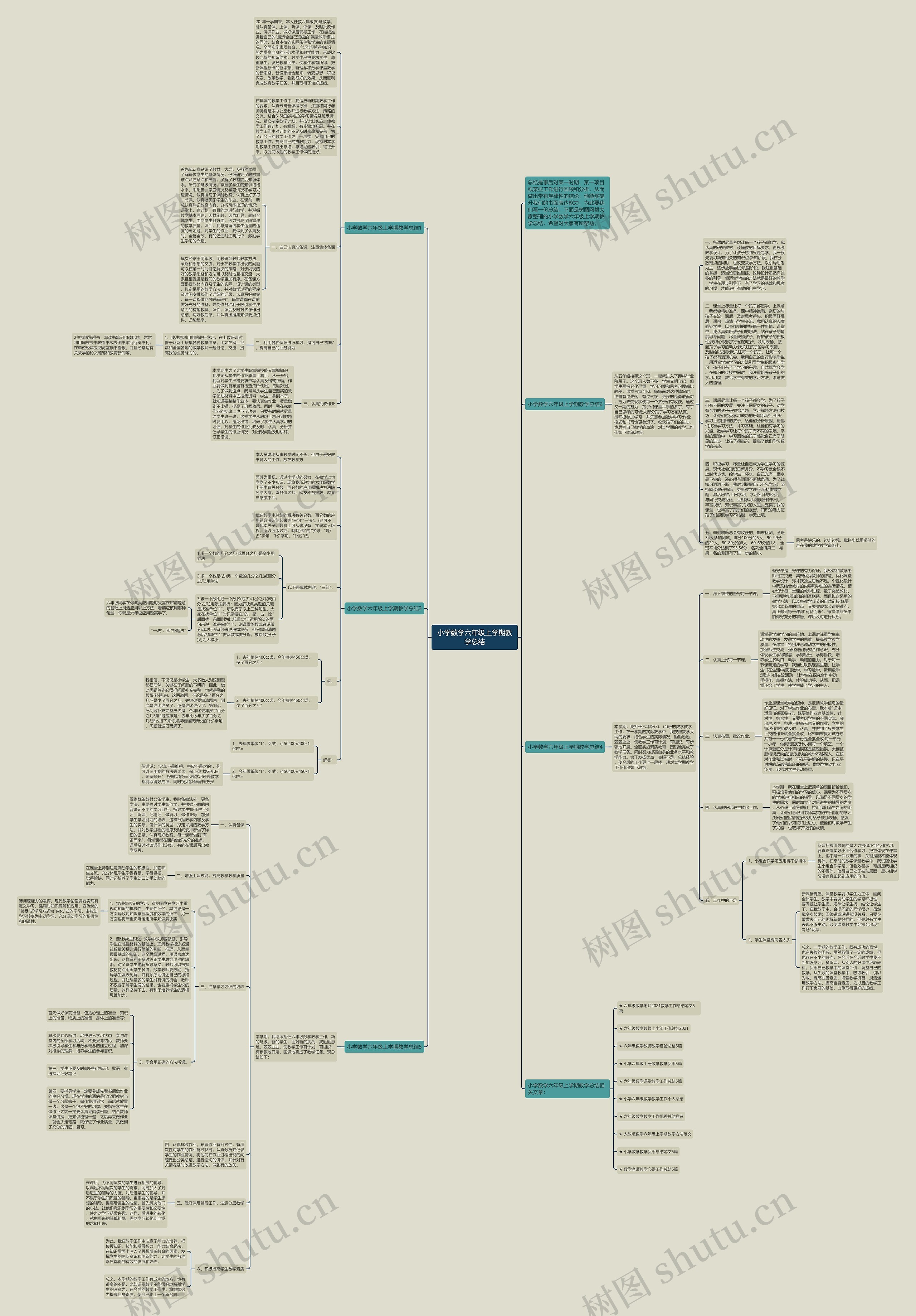 小学数学六年级上学期教学总结思维导图