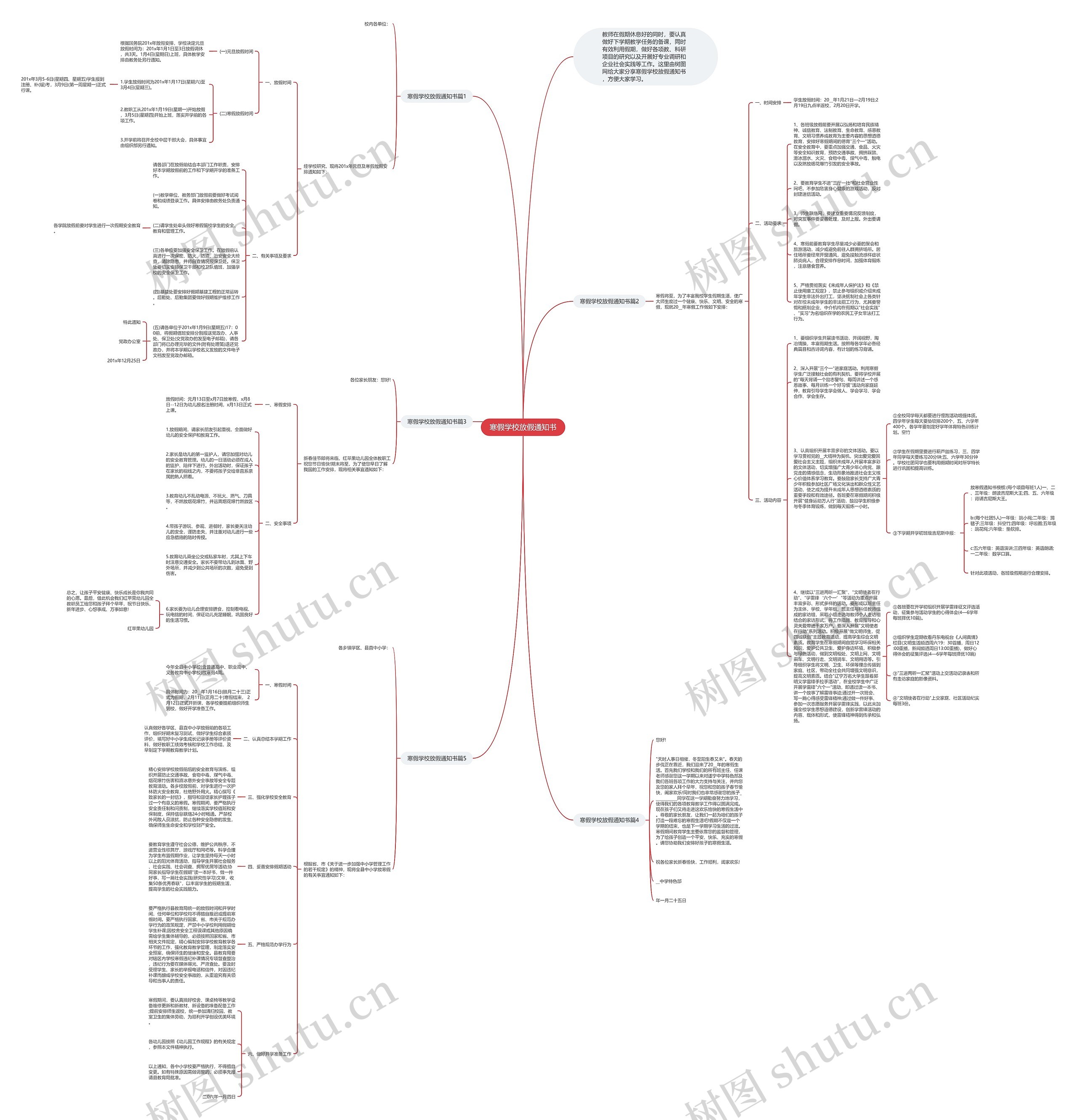 寒假学校放假通知书思维导图