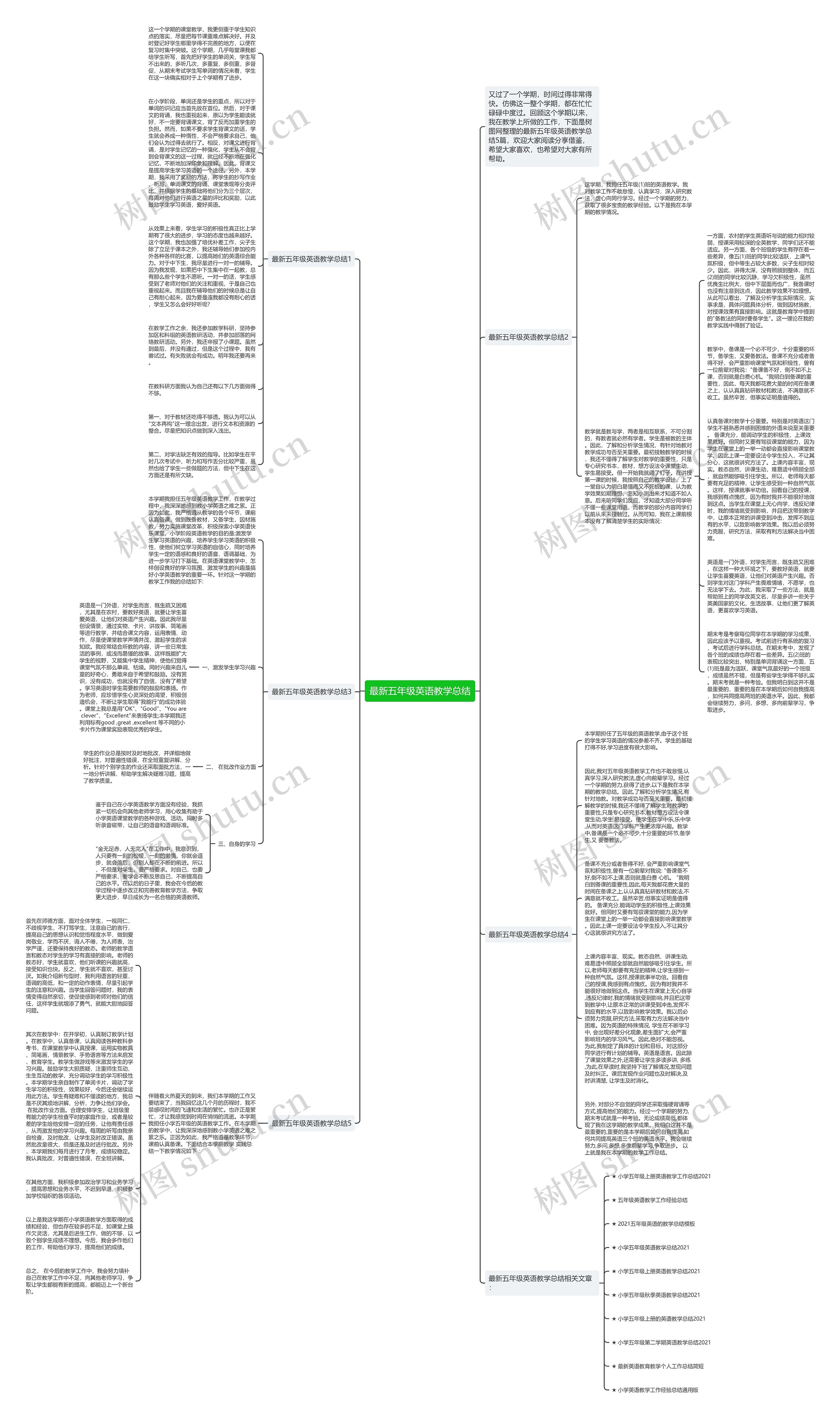 最新五年级英语教学总结思维导图