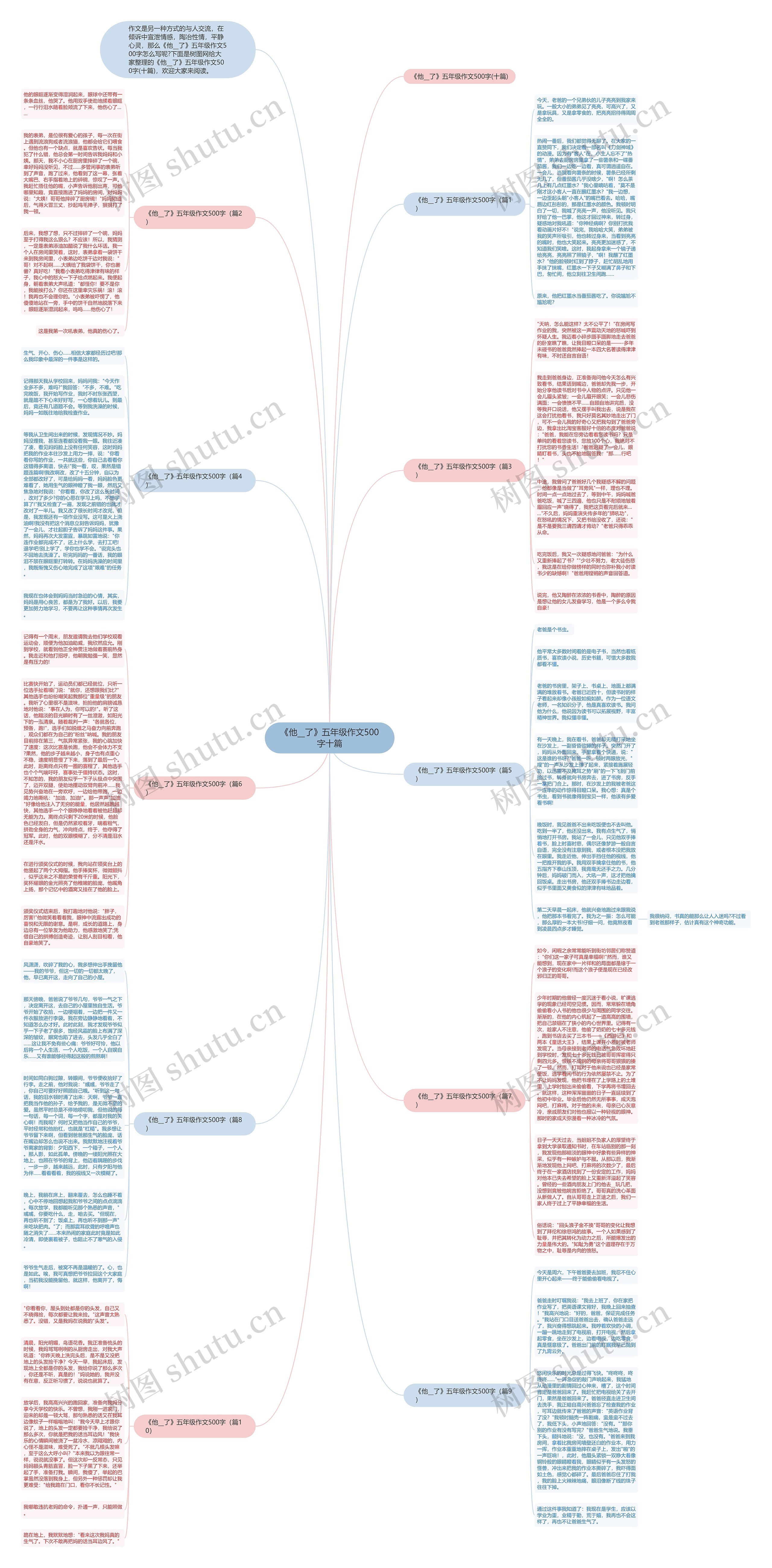 《他__了》五年级作文500字十篇思维导图