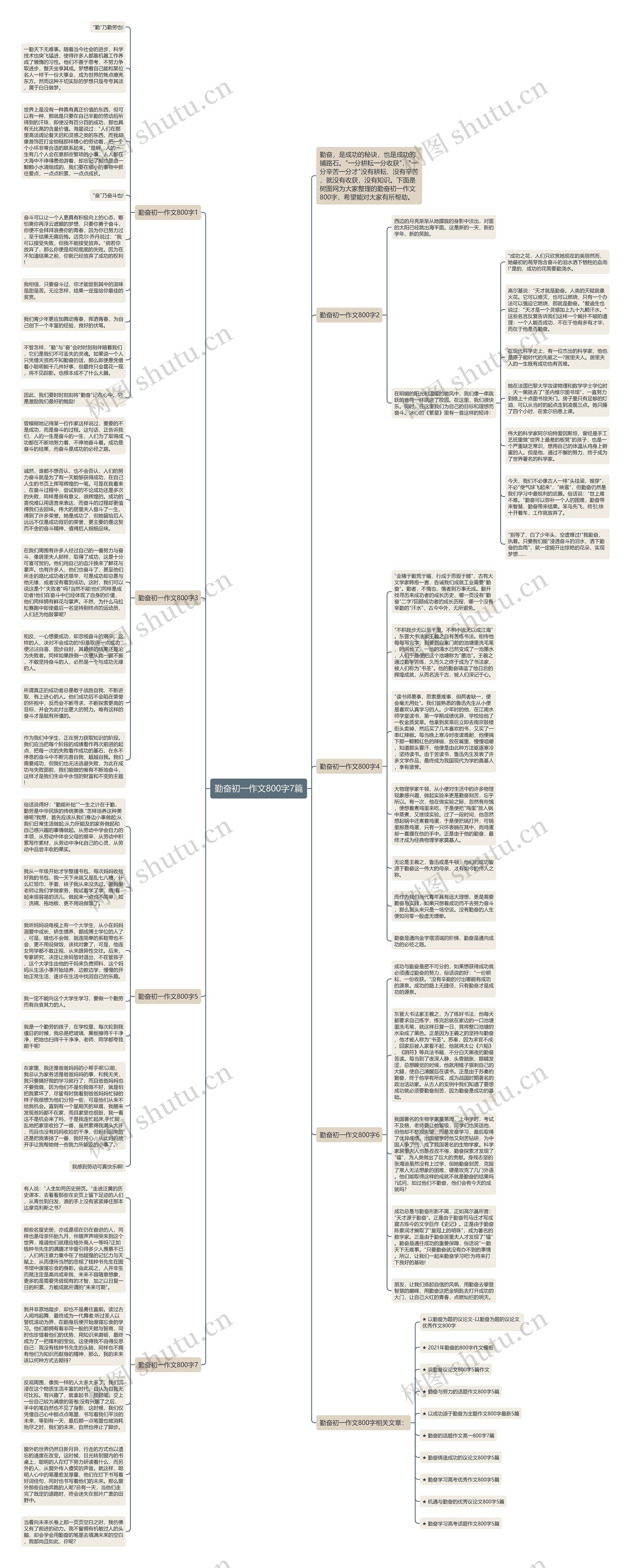 勤奋初一作文800字7篇思维导图