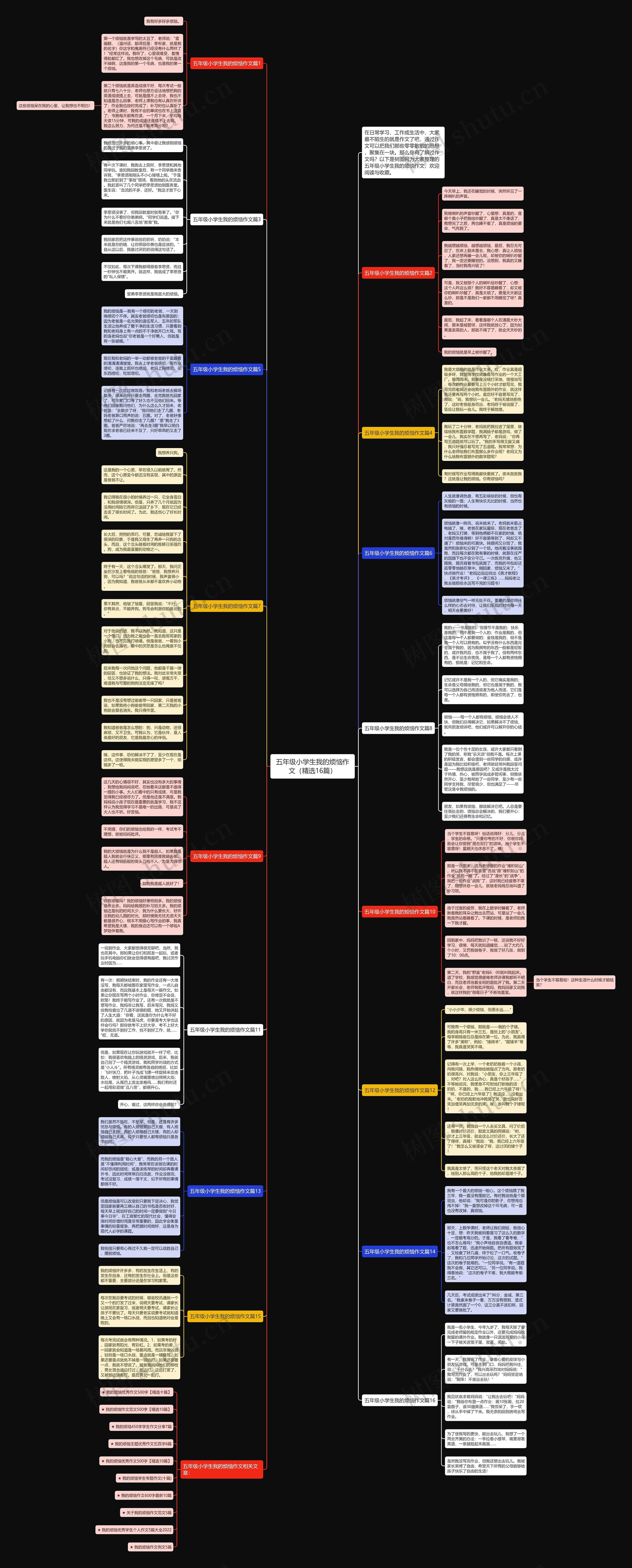 五年级小学生我的烦恼作文（精选16篇）思维导图