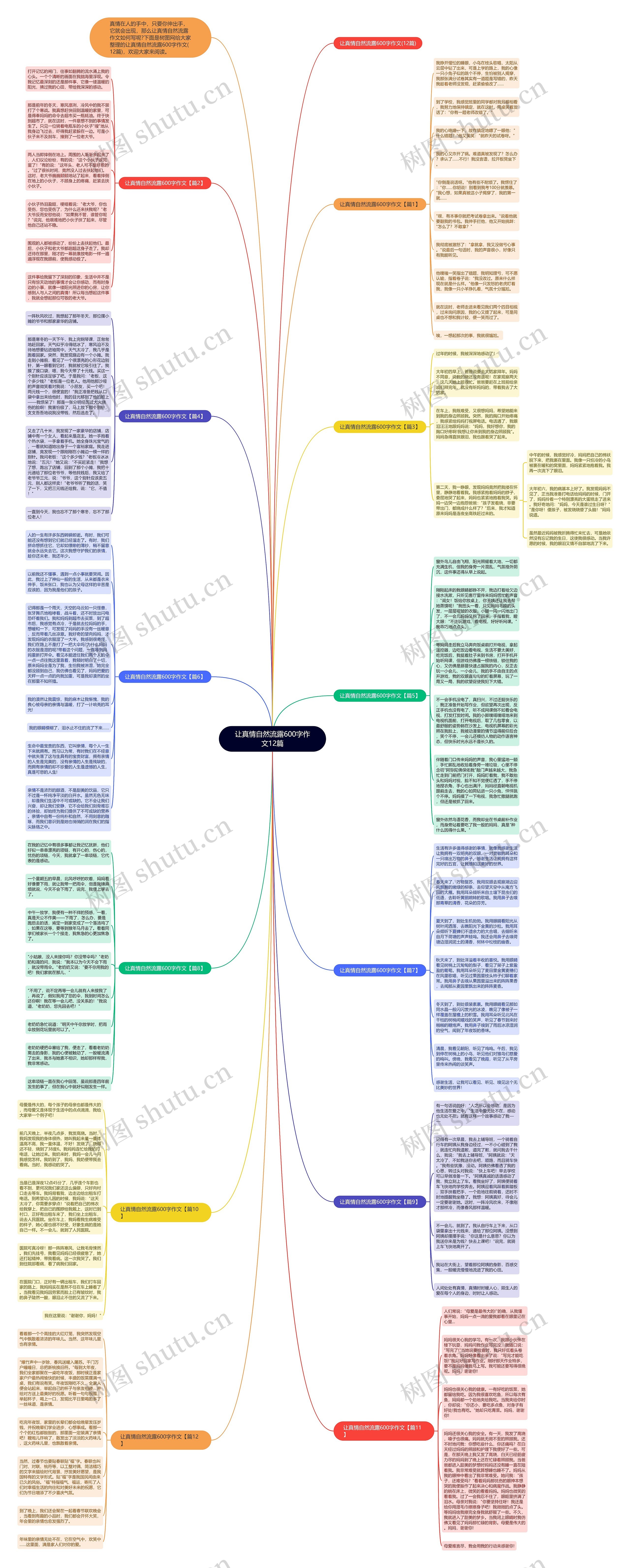 让真情自然流露600字作文12篇思维导图