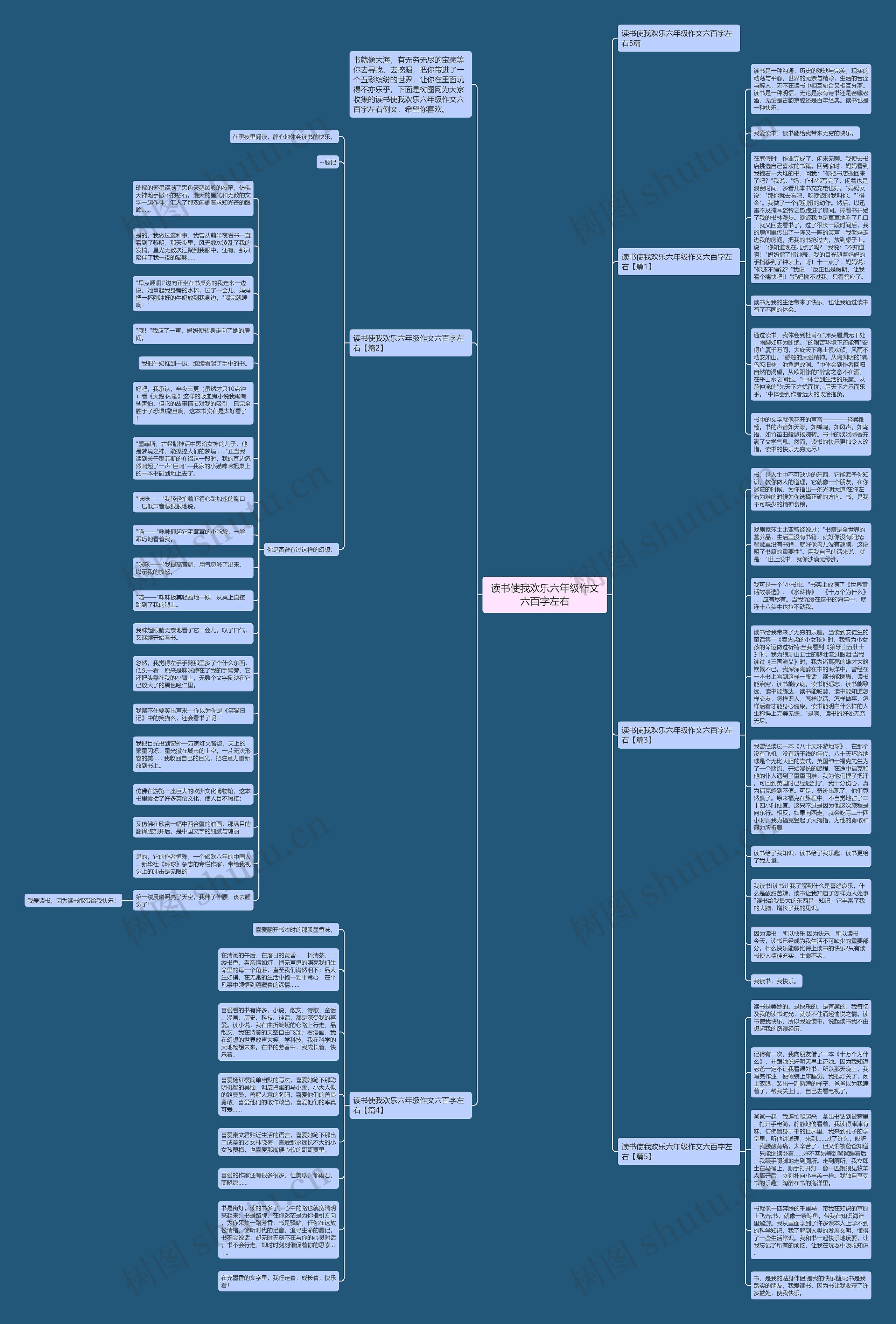 读书使我欢乐六年级作文六百字左右思维导图