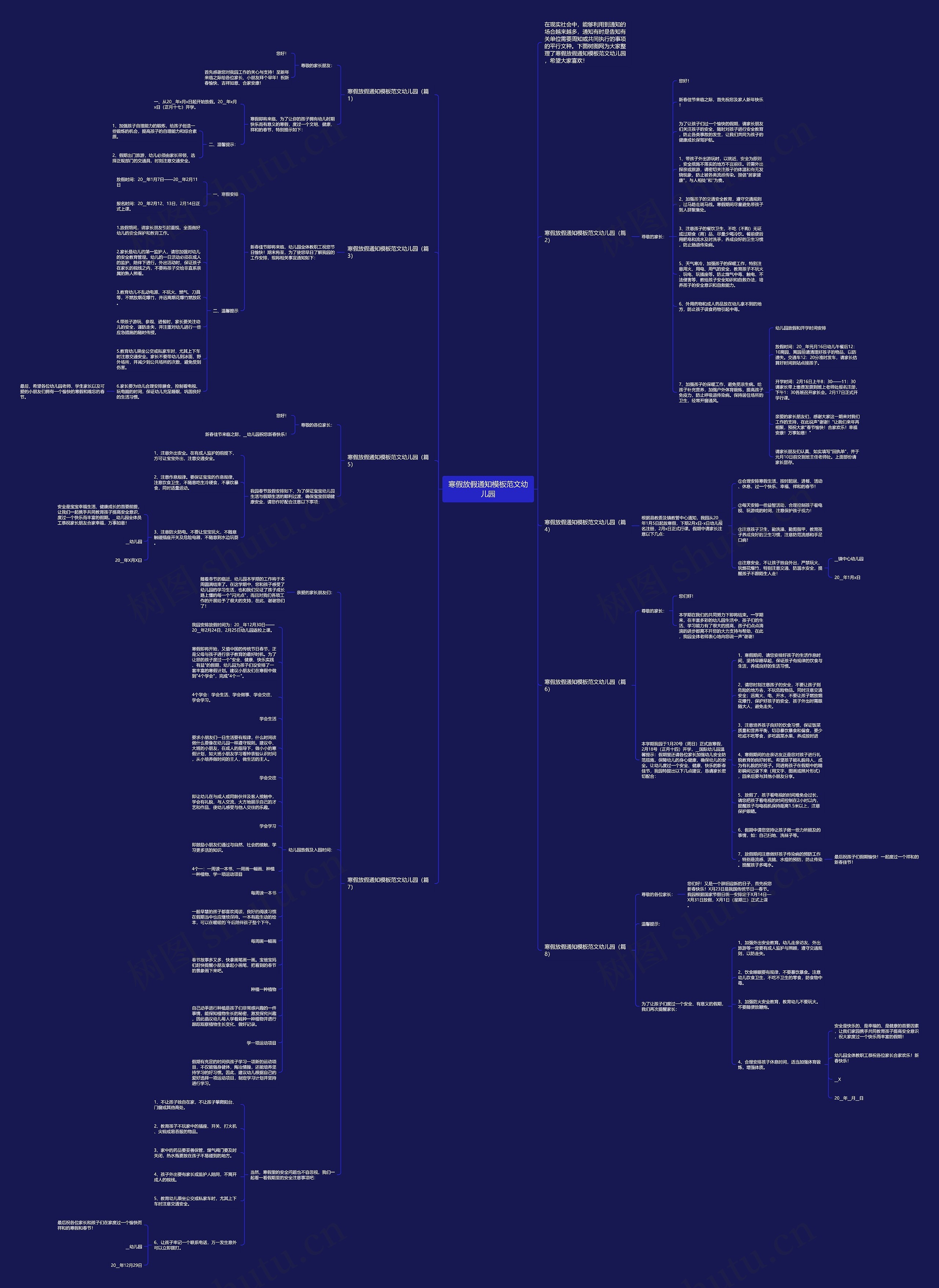 寒假放假通知范文幼儿园思维导图