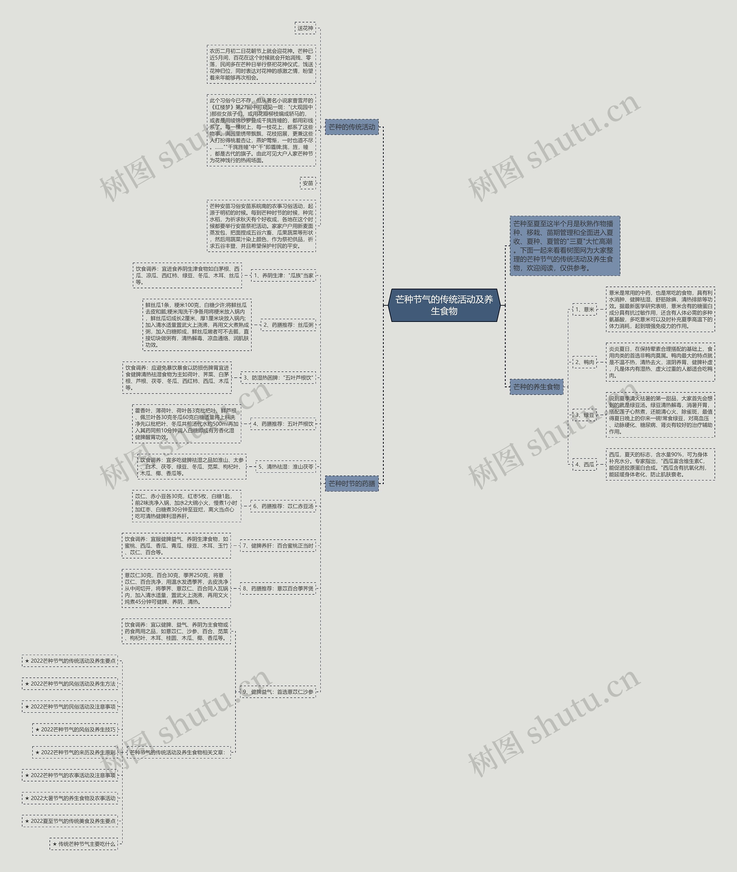 芒种节气的传统活动及养生食物思维导图