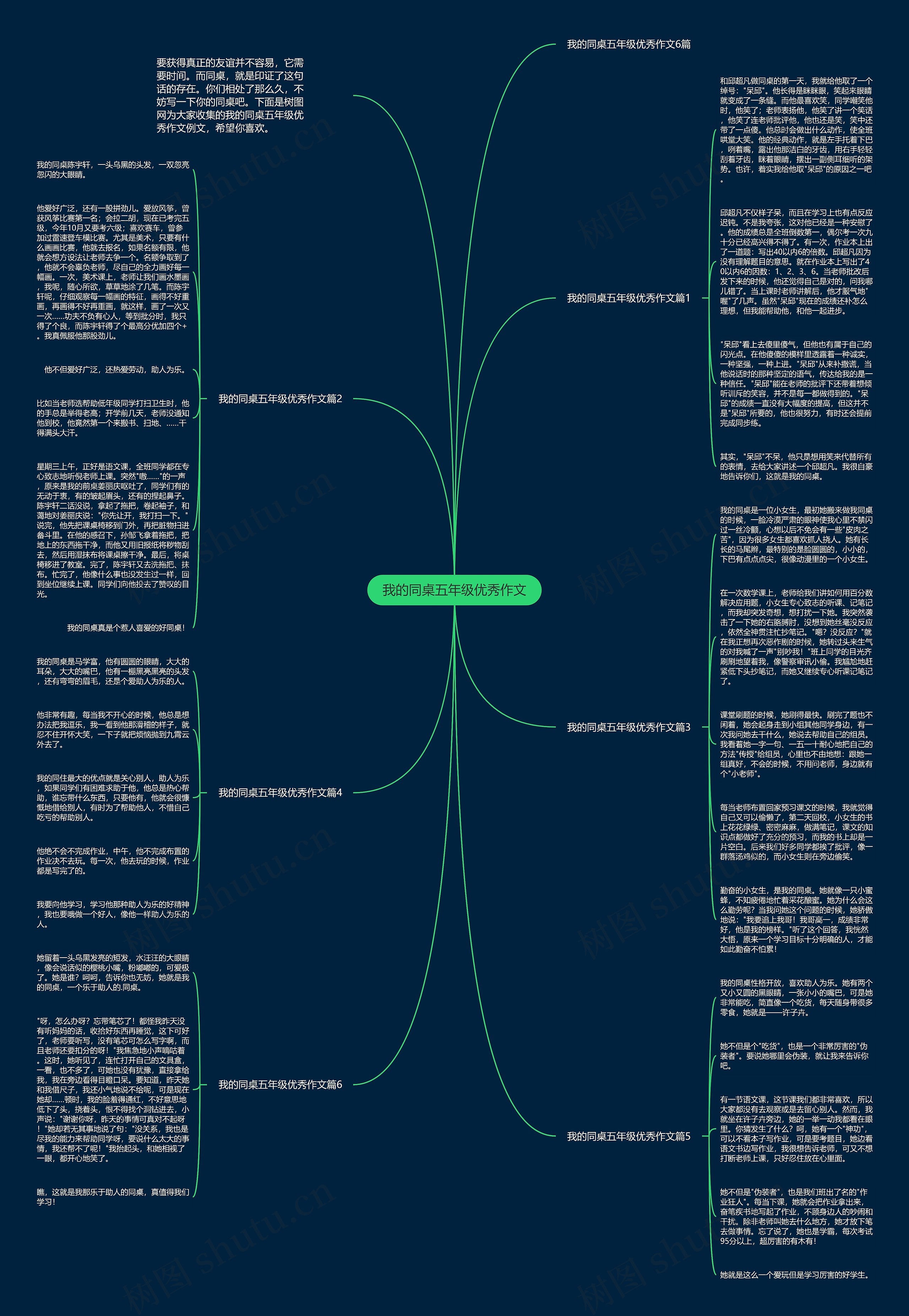 我的同桌五年级优秀作文思维导图