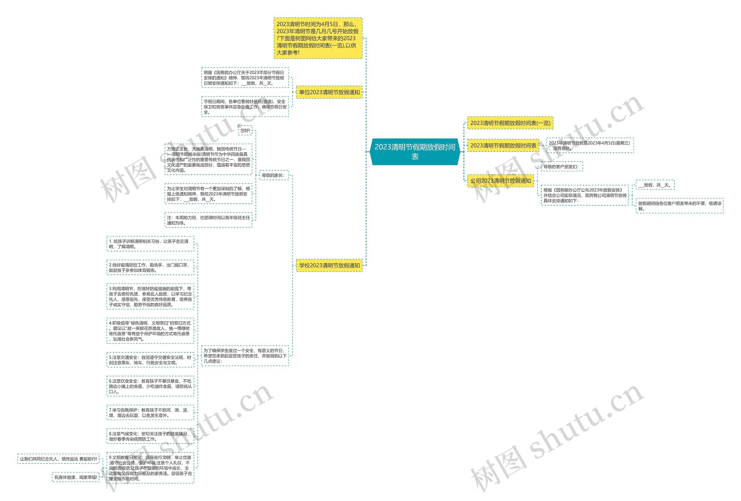 2023清明节假期放假时间表思维导图