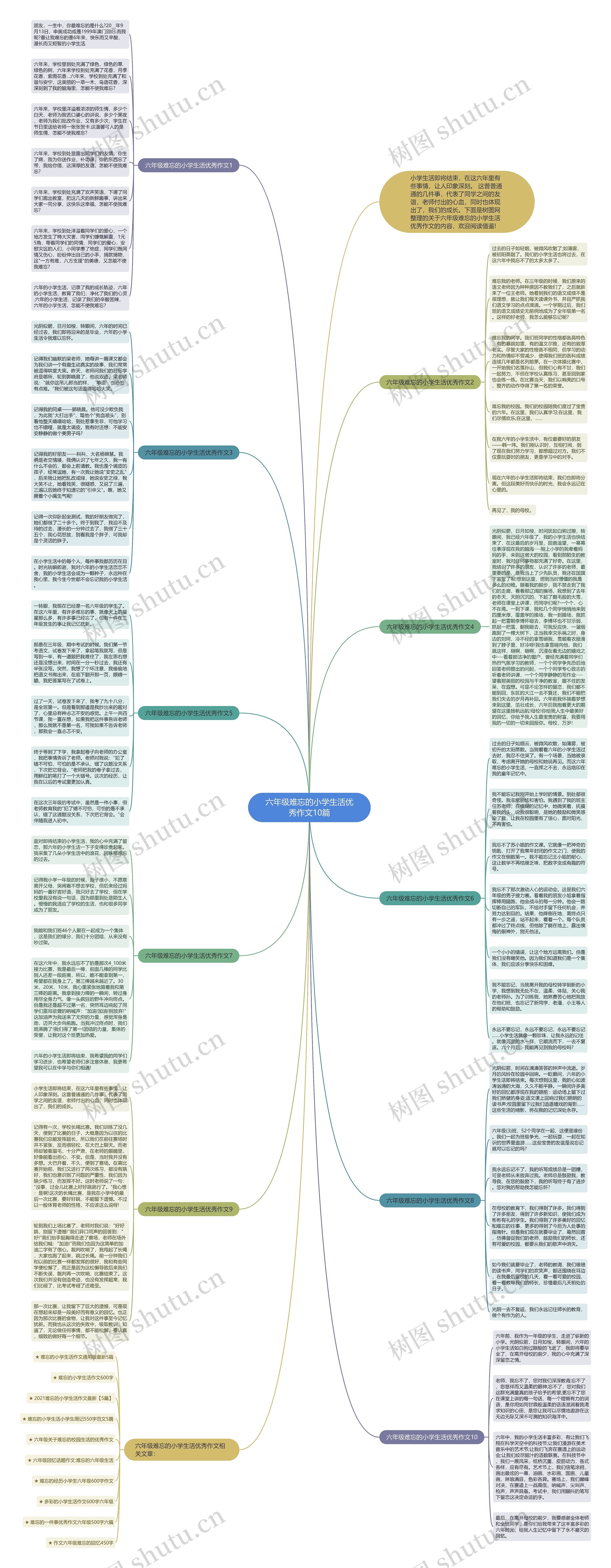 六年级难忘的小学生活优秀作文10篇思维导图