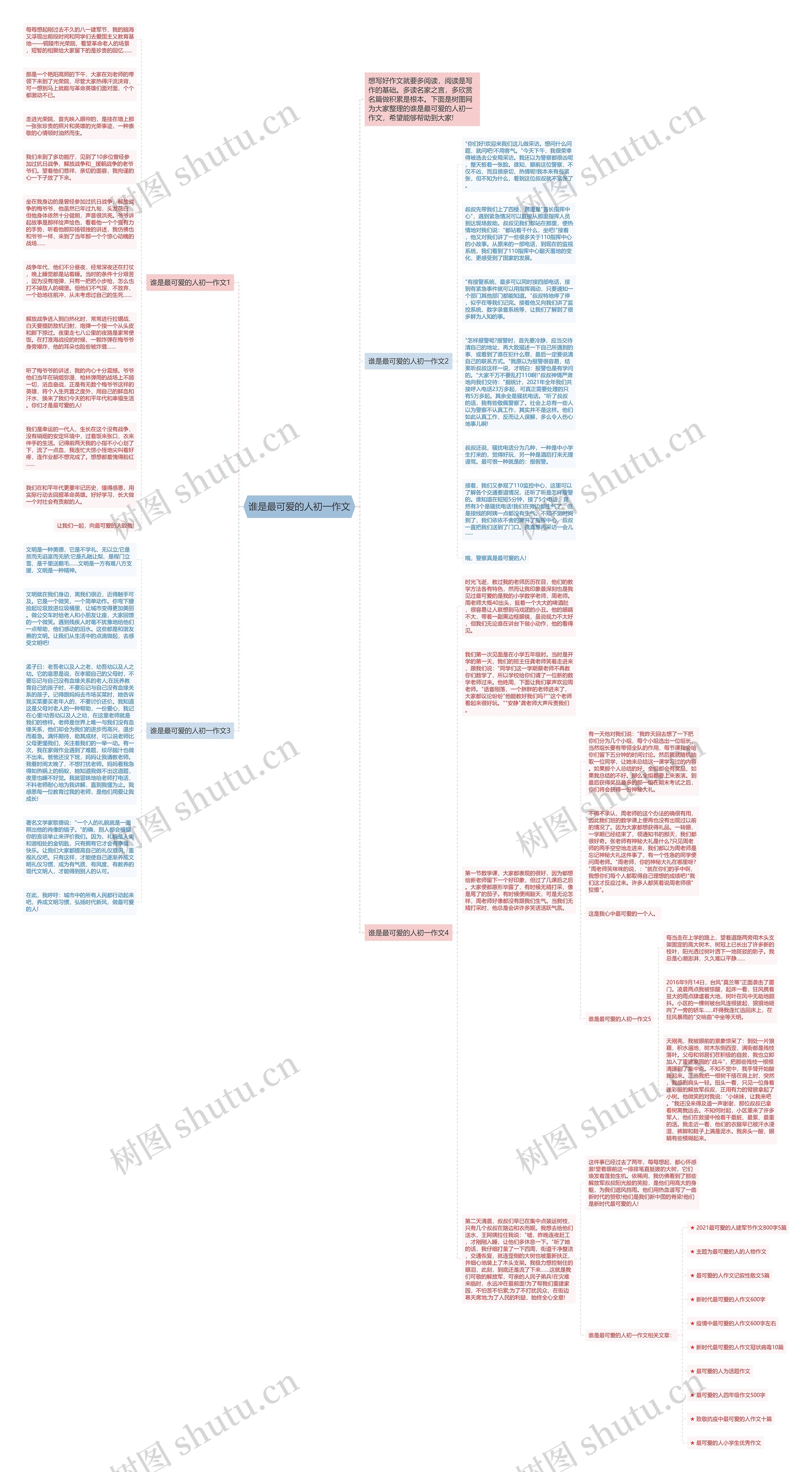 谁是最可爱的人初一作文思维导图