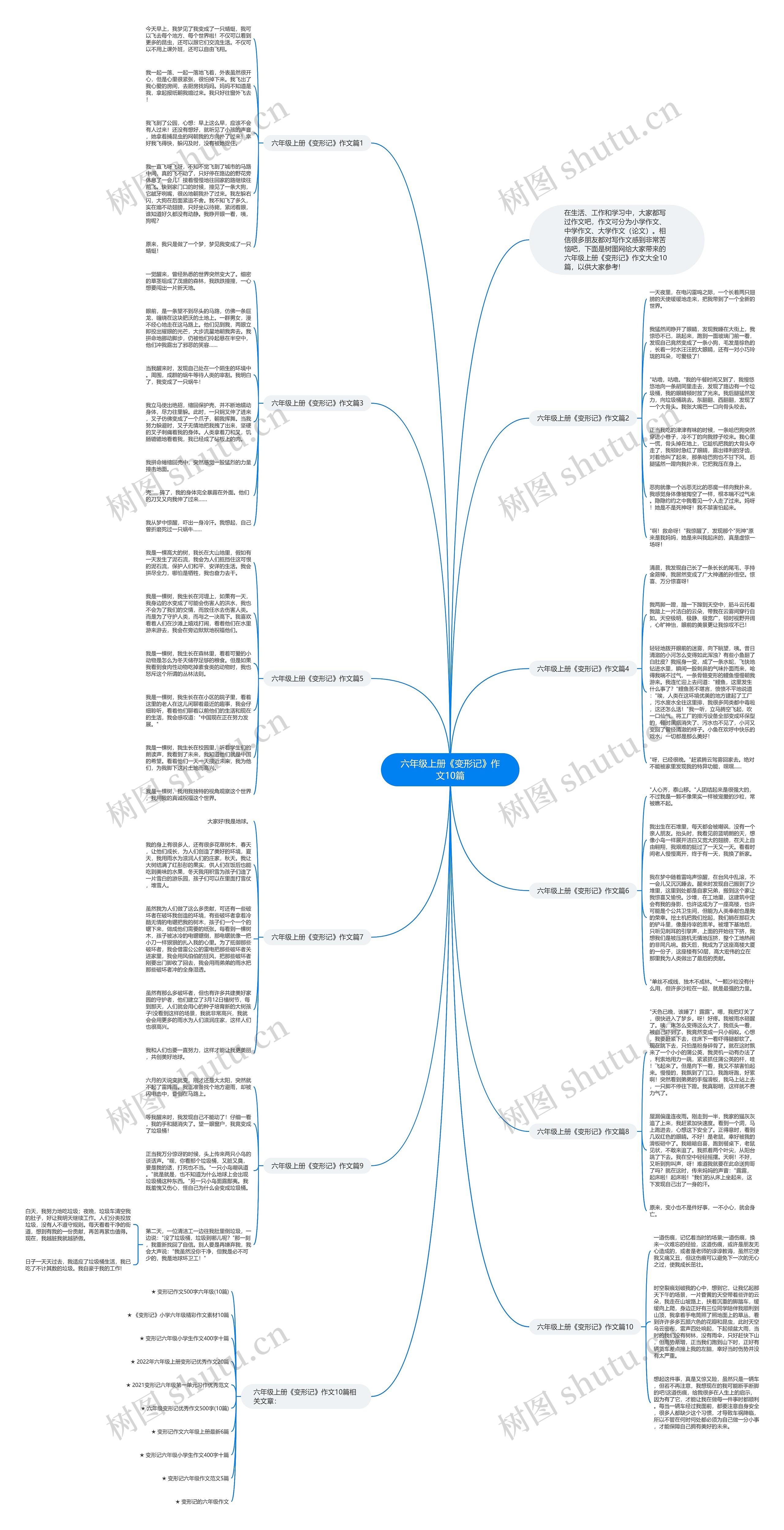 六年级上册《变形记》作文10篇思维导图