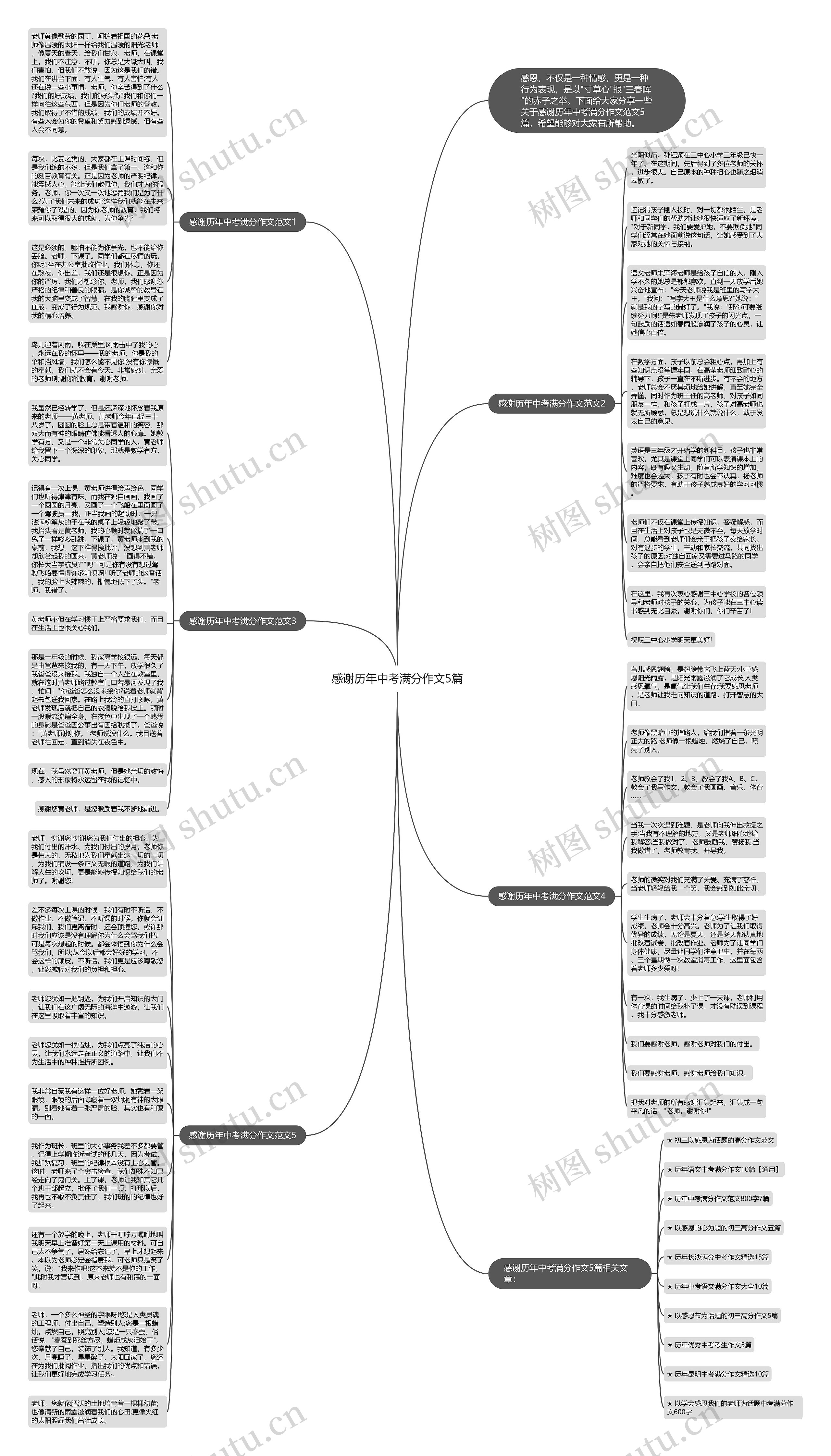 感谢历年中考满分作文5篇思维导图
