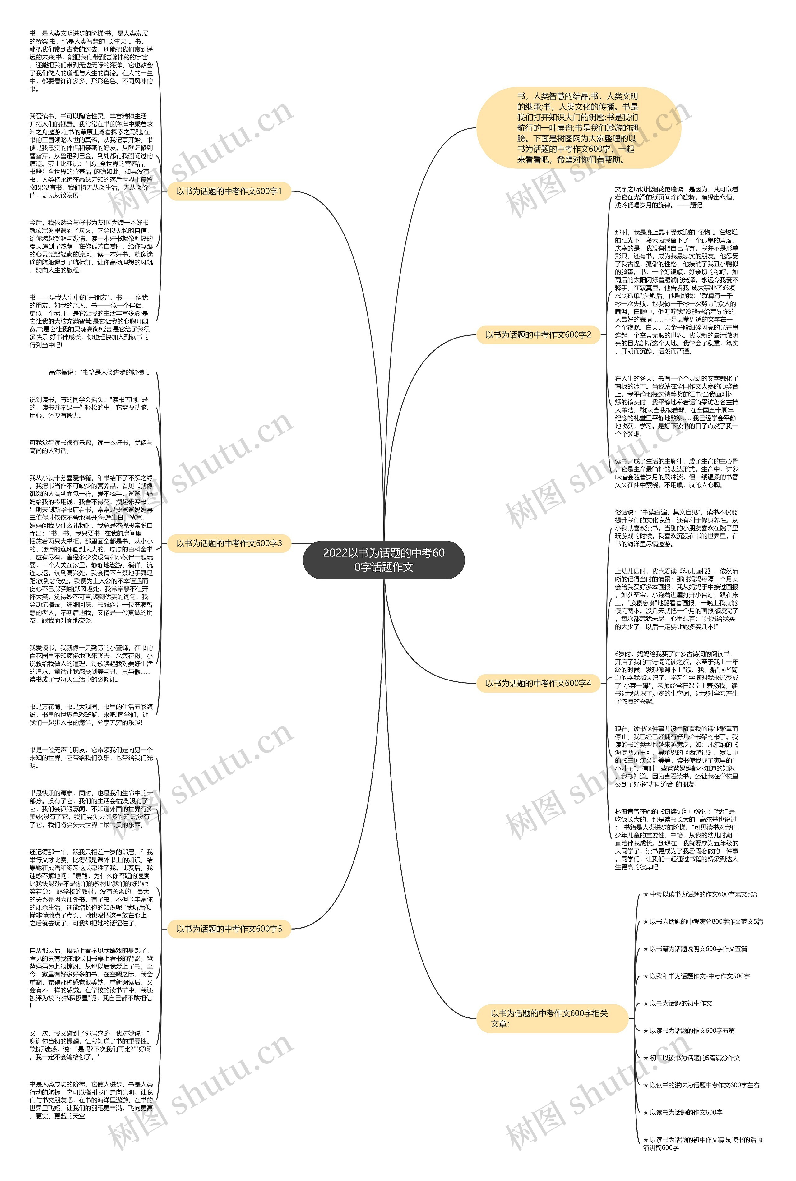 2022以书为话题的中考600字话题作文思维导图