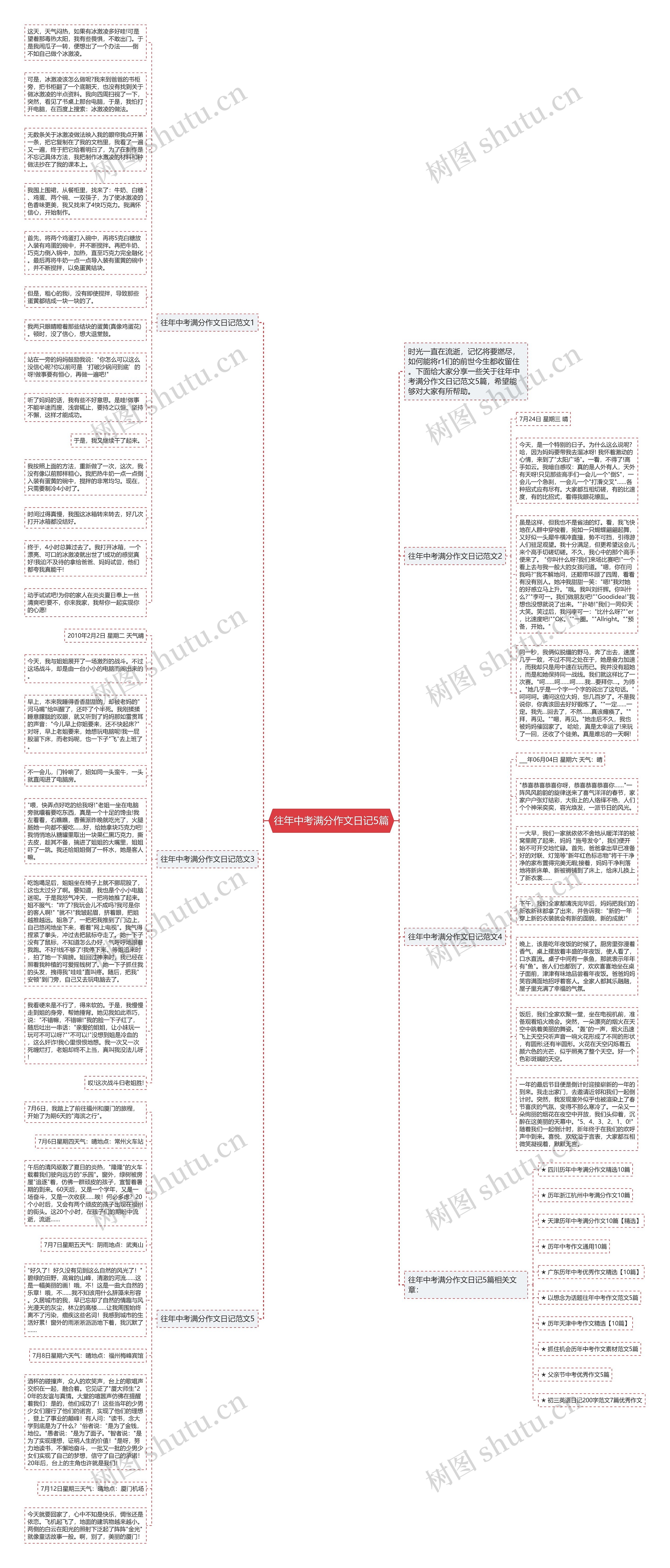 往年中考满分作文日记5篇思维导图