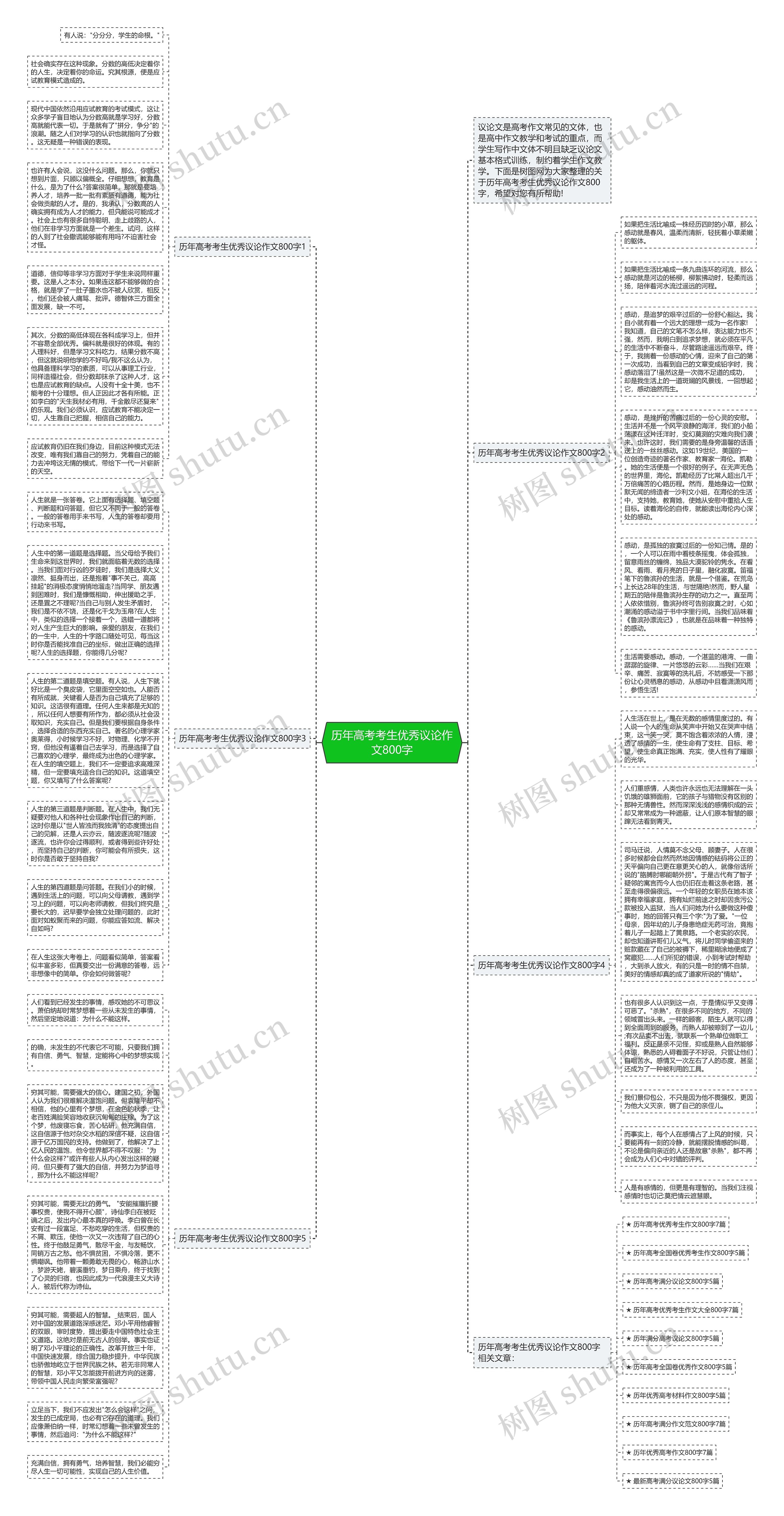历年高考考生优秀议论作文800字思维导图